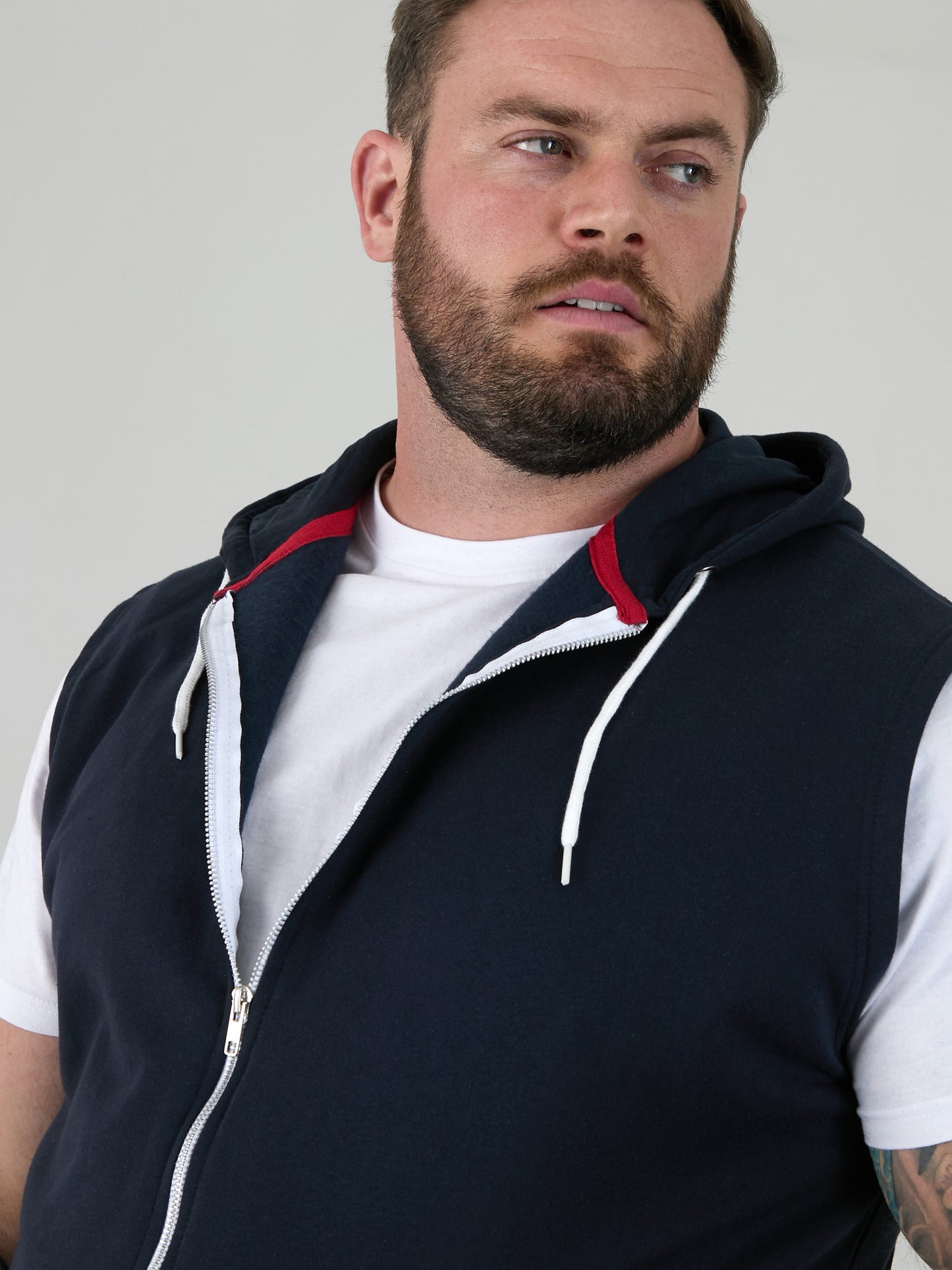 BLAKE-D555 Navy Blue Sleeveless Fleece Hoody