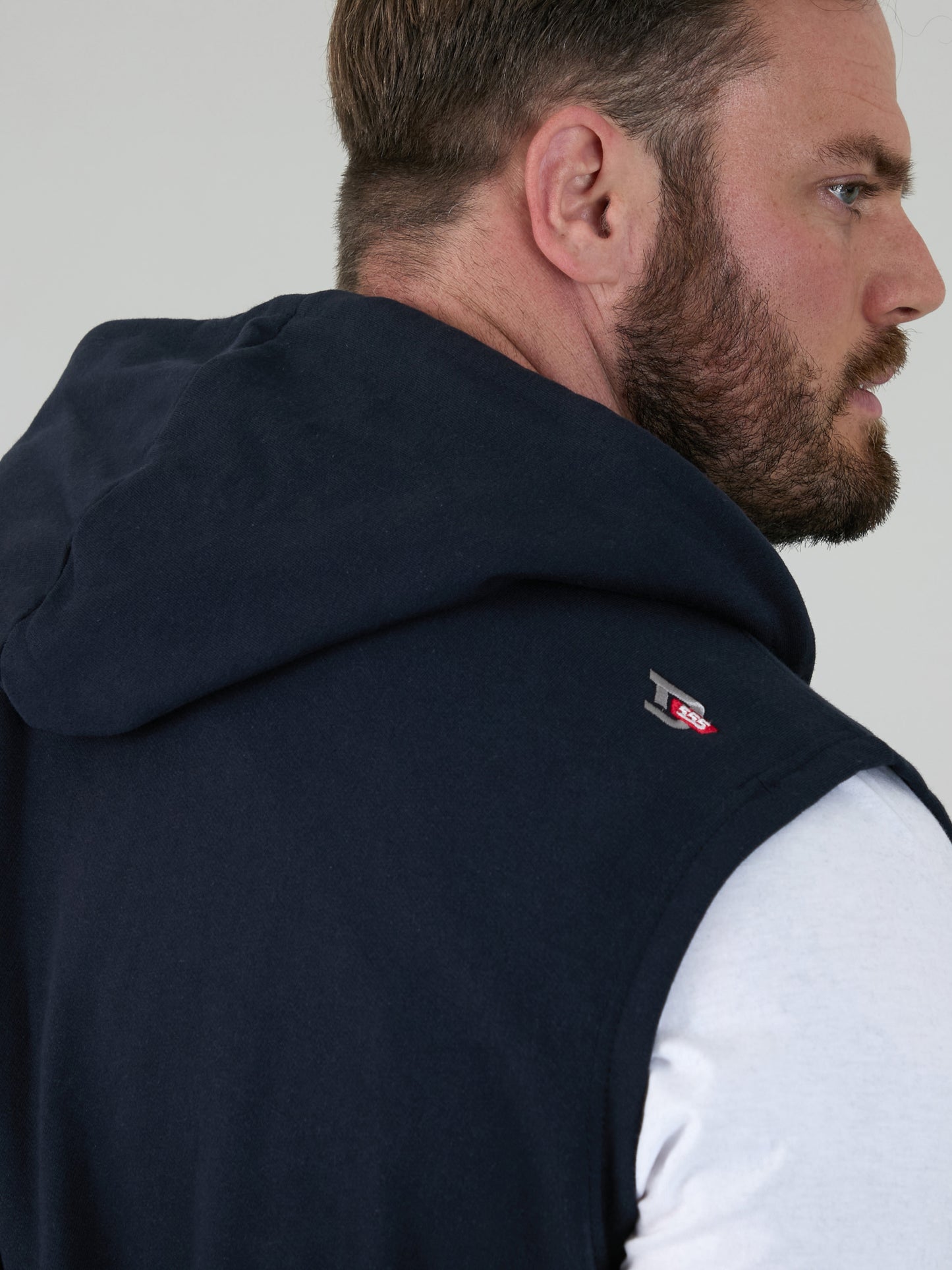 BLAKE-D555 Navy Blue Sleeveless Fleece Hoody