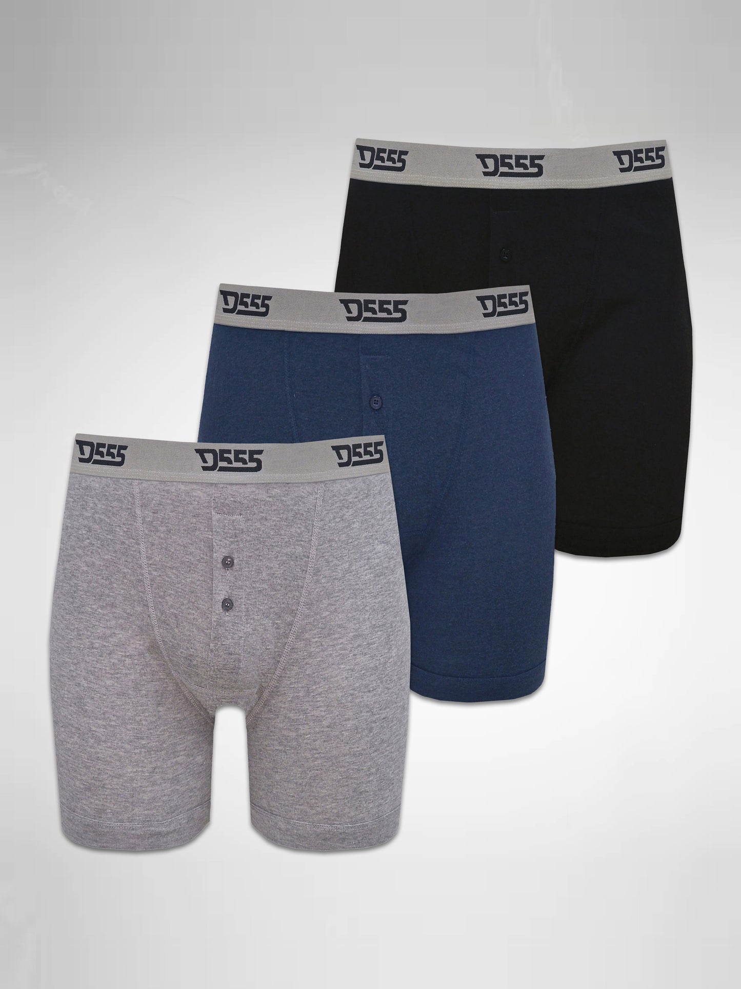 DRIVER 1 -D555 Black/Grey/Navy Pack Of 3 Cotton Boxer Short