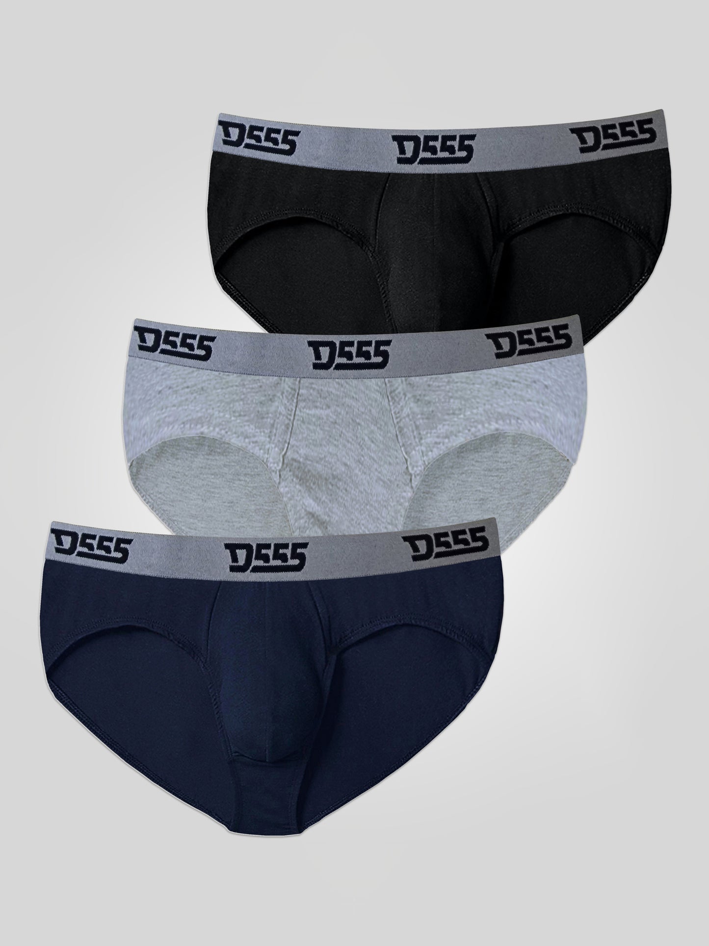 BRIEF -D555 Black/Grey/Navy Pack Of 3 Cotton Brief