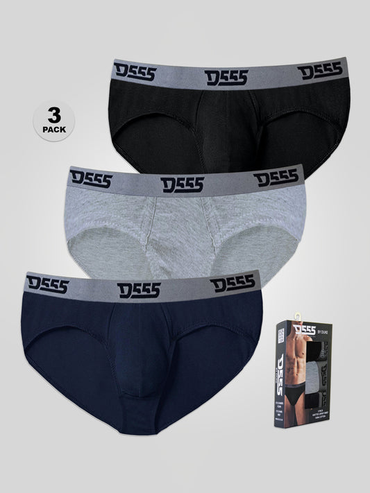BRIEF -D555 Black/Grey/Navy Pack Of 3 Cotton Brief