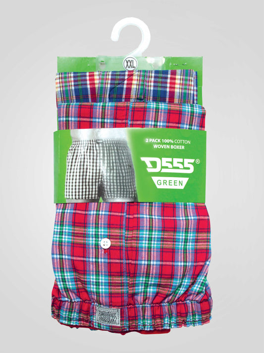 CHECK-D555 Blue / Red Pack of Two Woven Boxer Shorts