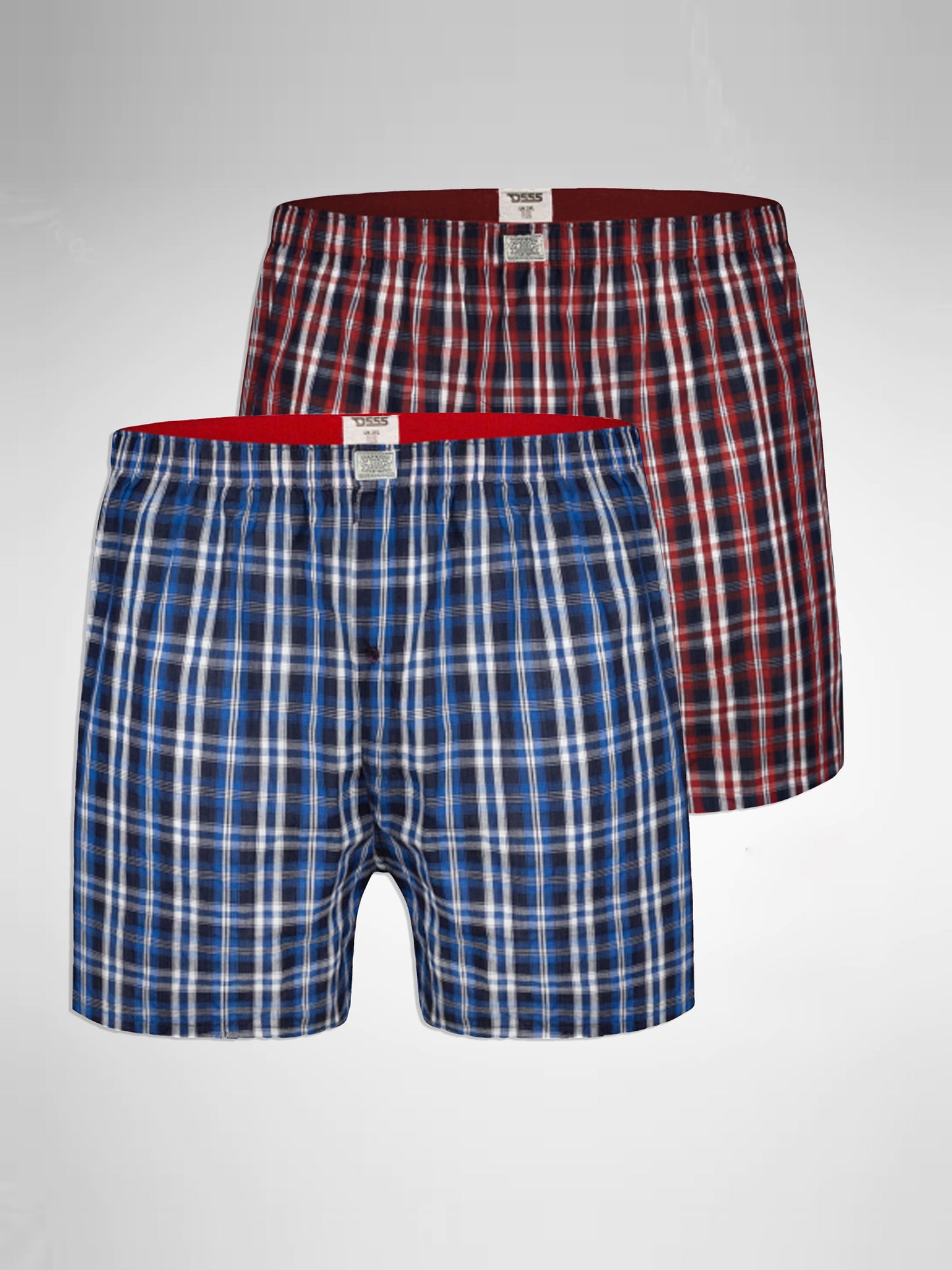 PLAID -D555 Navy/Red Pack Of 2 Woven Boxer Shorts