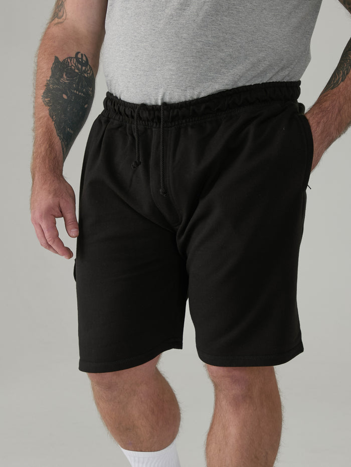 JOHN -D555 Black Lightweight Fleece Cotton Cargo Shorts with Zipper Pockets