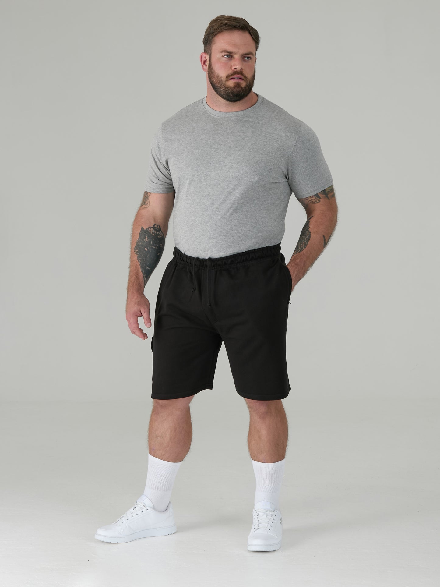 JOHN -D555 Black Lightweight Fleece Cotton Cargo Shorts with Zipper Pockets