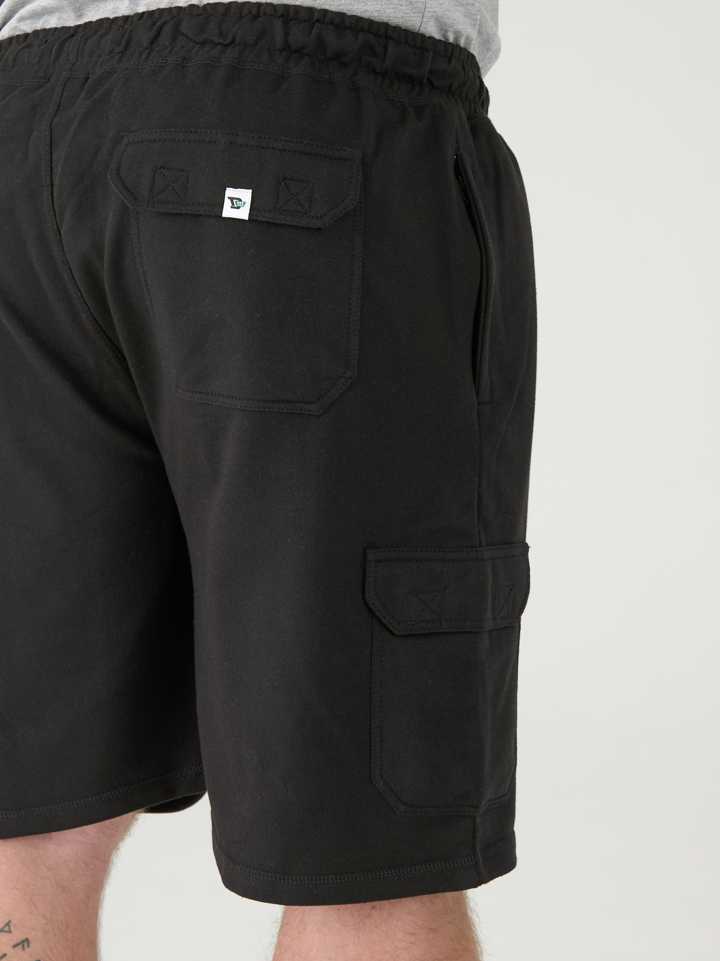 JOHN -D555 Black Lightweight Fleece Cotton Cargo Shorts with Zipper Pockets