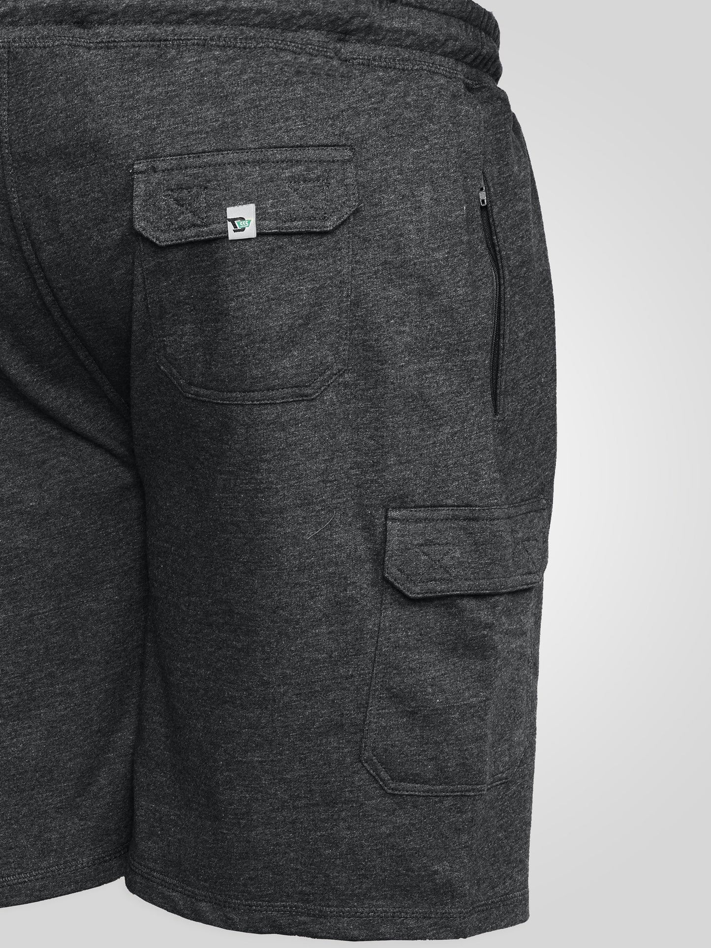 JOHN -D555 Grey Lightweight Fleece Cotton Cargo Shorts with Zipper Pockets