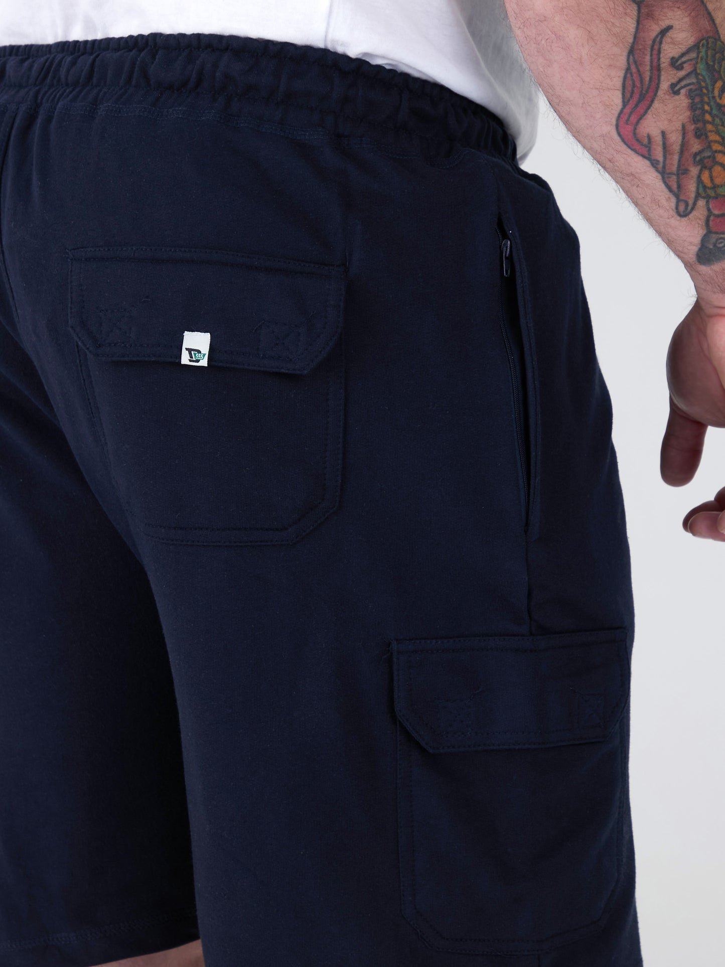 JOHN -D555 Navy Blue Lightweight Fleece Cotton Cargo Shorts with Zipper Pockets