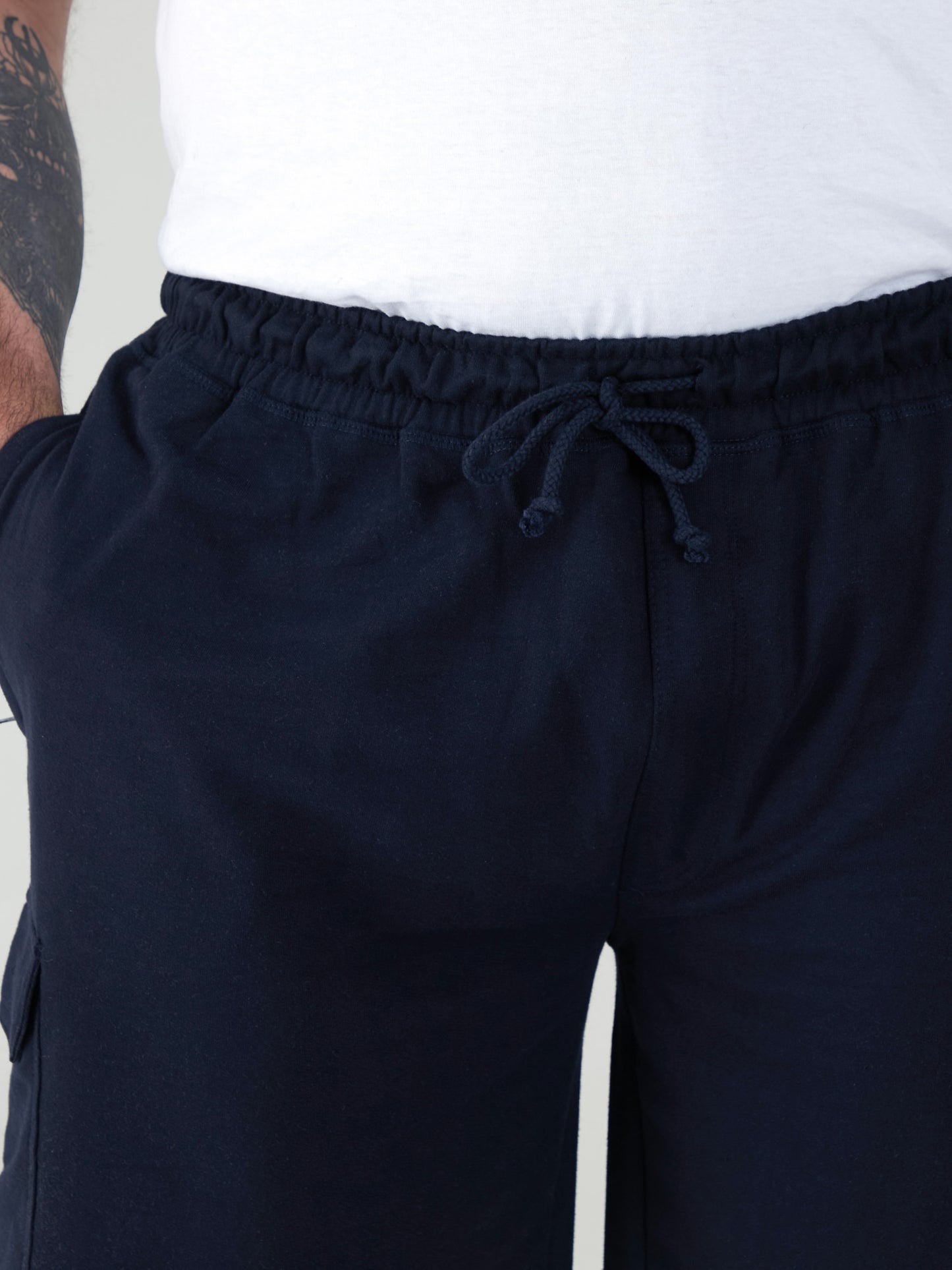 JOHN -D555 Navy Blue Lightweight Fleece Cotton Cargo Shorts with Zipper Pockets