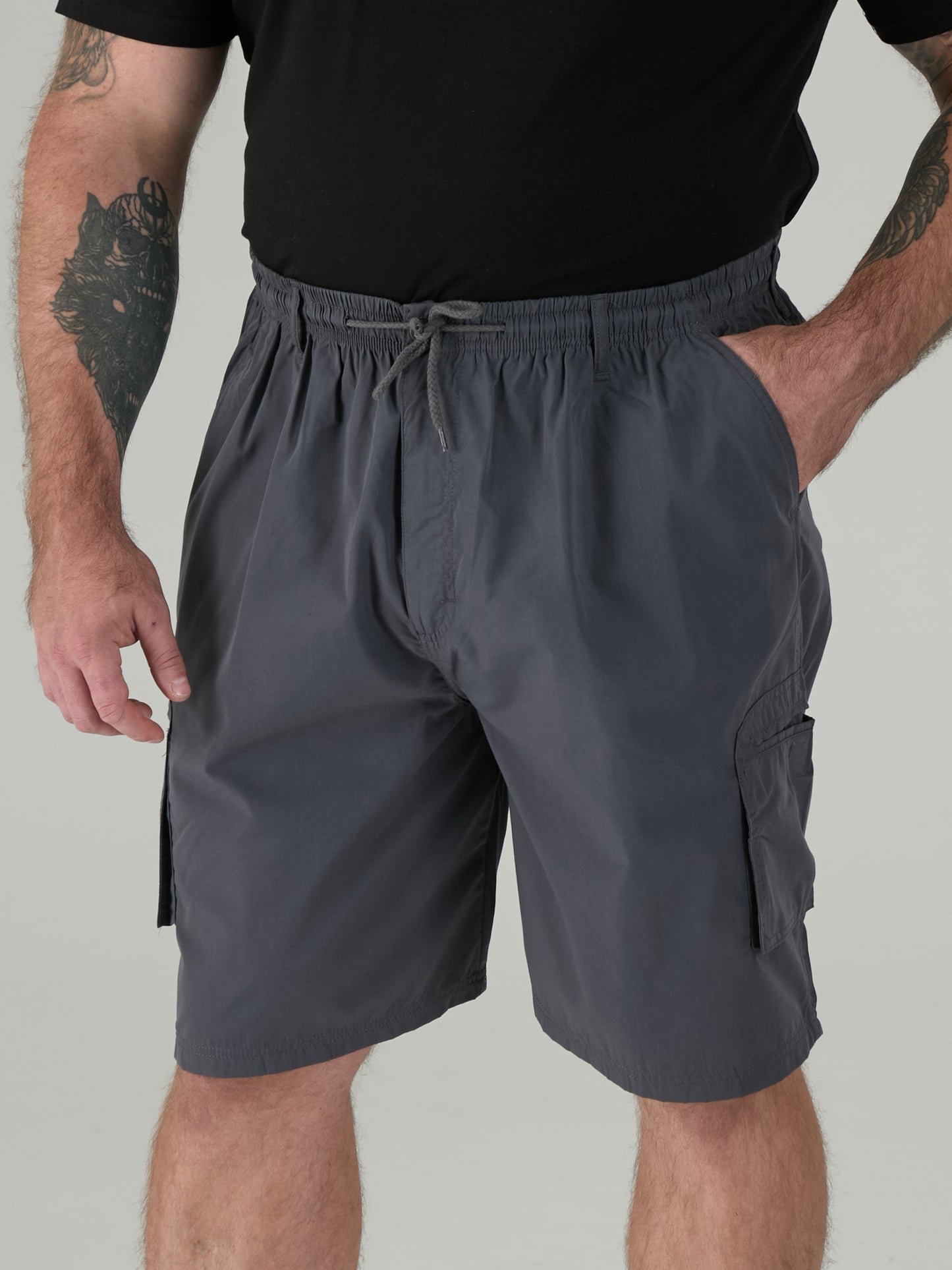 NICK -D555 Dark Grey Cargo Short with Shaped Leg Pockets