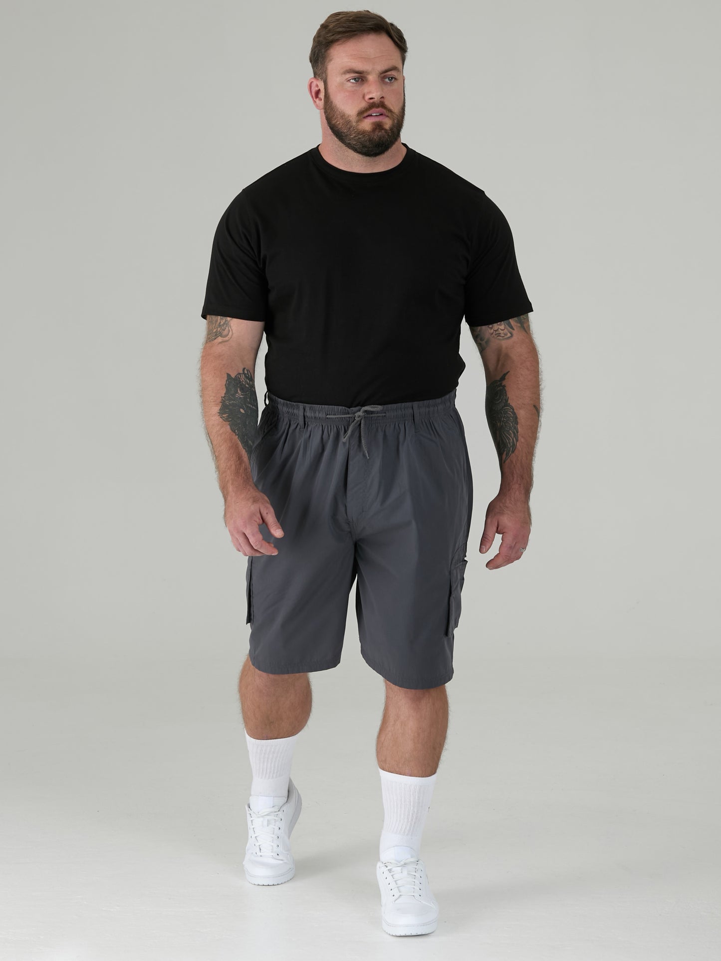 NICK -D555 Dark Grey Cargo Short with Shaped Leg Pockets