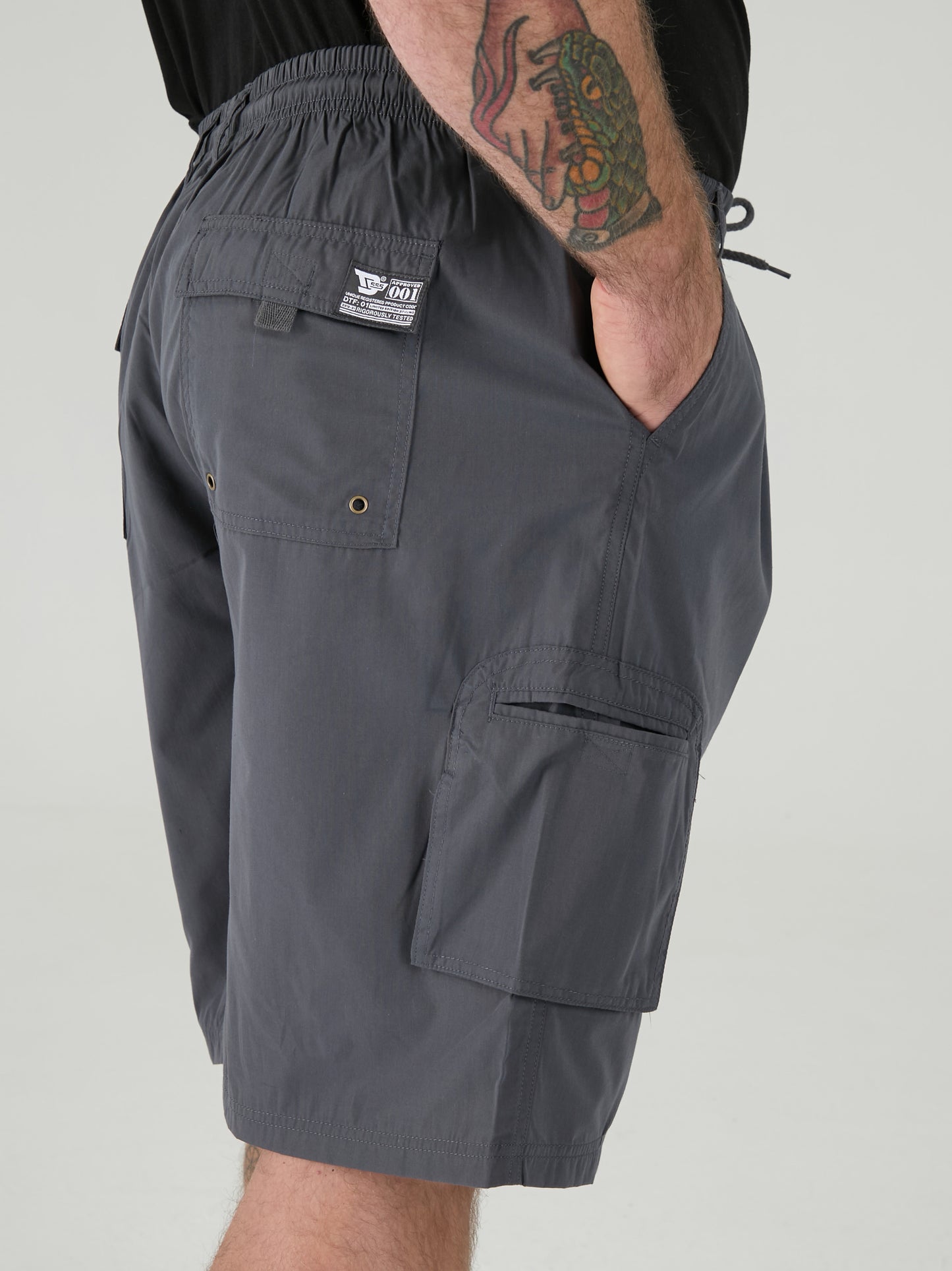 NICK -D555 Dark Grey Cargo Short with Shaped Leg Pockets