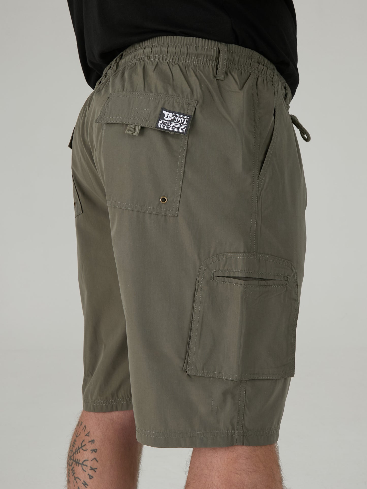 NICK -D555 Khaki Green Cargo Short with Shaped Leg Pockets