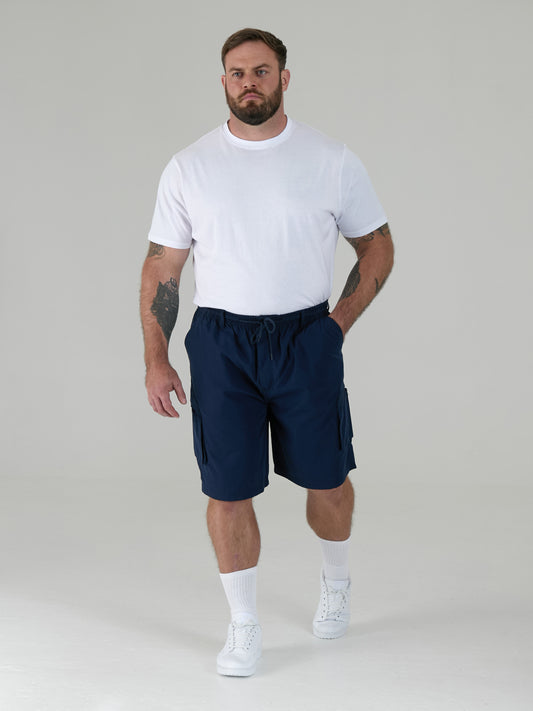 NICK -D555 Navy Blue Cargo Short with Shaped Leg Pockets