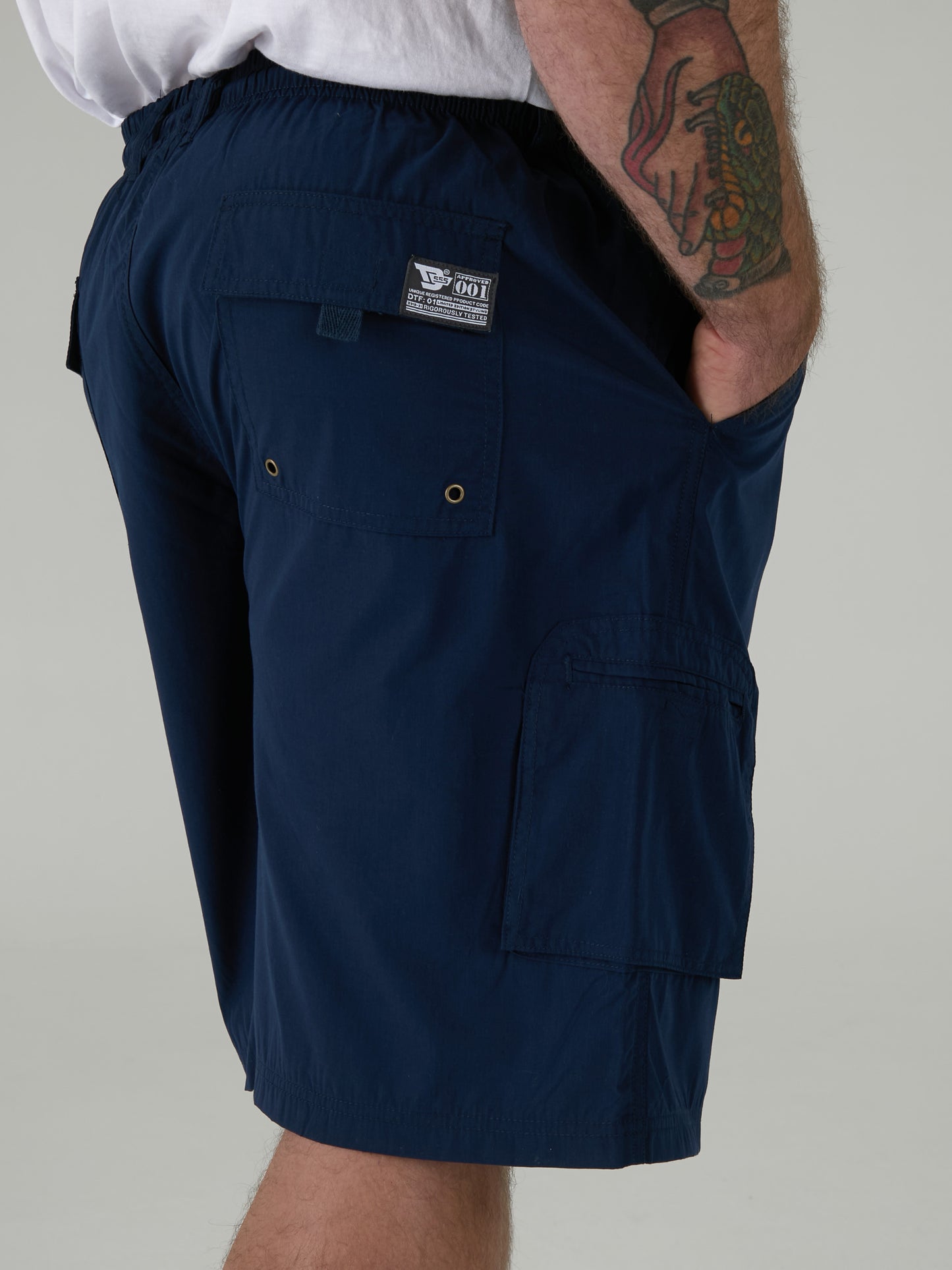 NICK -D555 Navy Blue Cargo Short with Shaped Leg Pockets