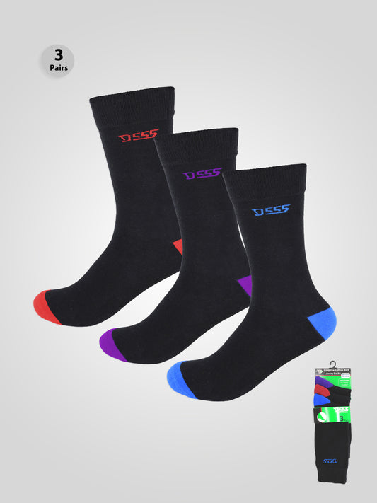 PHOENIX -D555 Black/Blue, Black/Red, Black/Purple Pack Of 3 Cotton Rich Socks