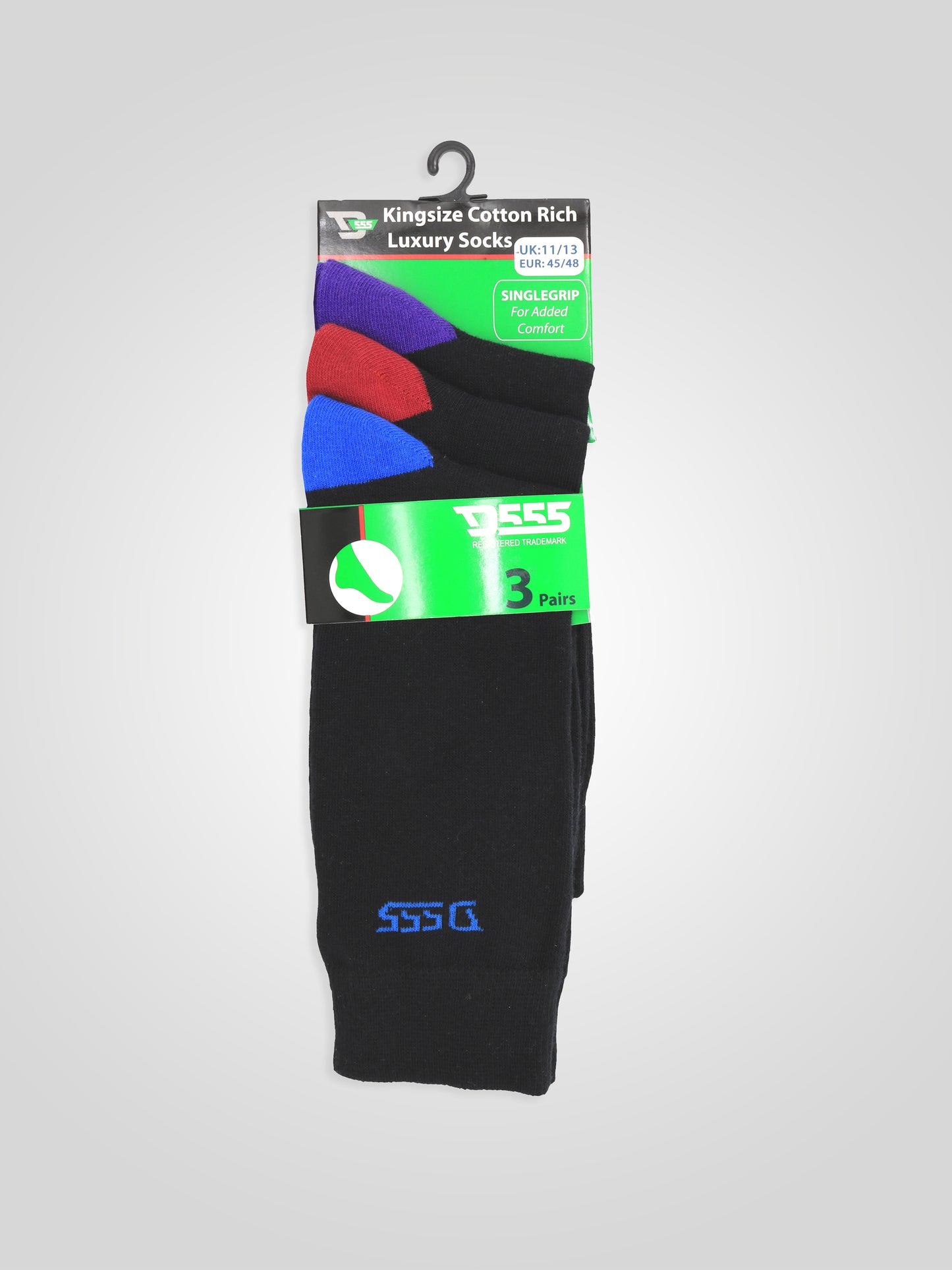 PHOENIX -D555 Black/Blue, Black/Red, Black/Purple Pack Of 3 Cotton Rich Socks