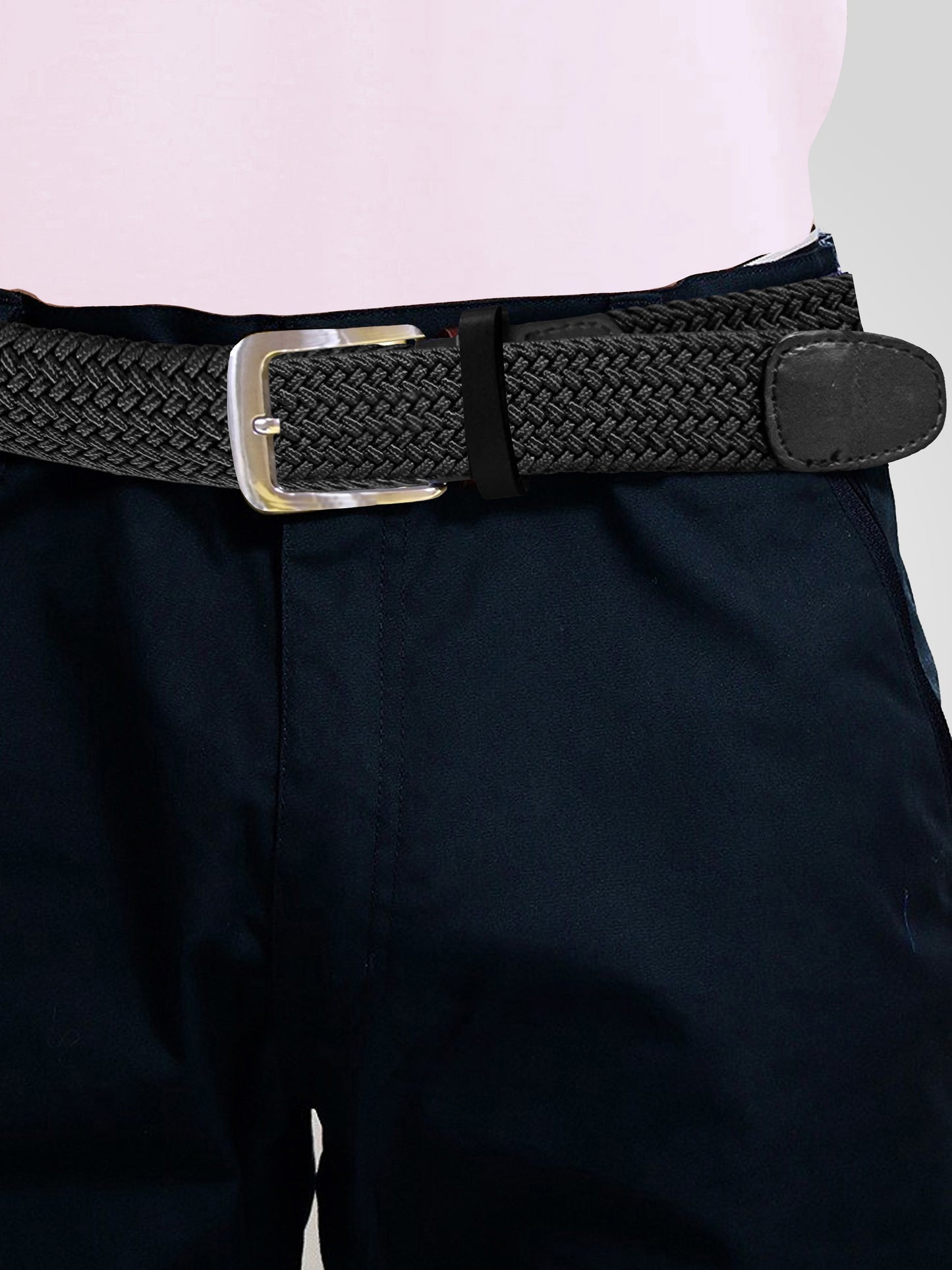 SIMON -D555 Black Stretch Braided Belt