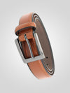 ANTHONY -D555 Tan Brown Square Buckle Edge Stitched Belt 2.7 Cm Width