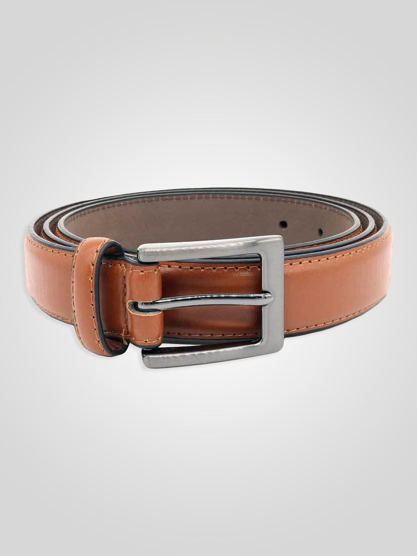 ANTHONY -D555 Tan Brown Square Buckle Edge Stitched Belt 2.7 Cm Width