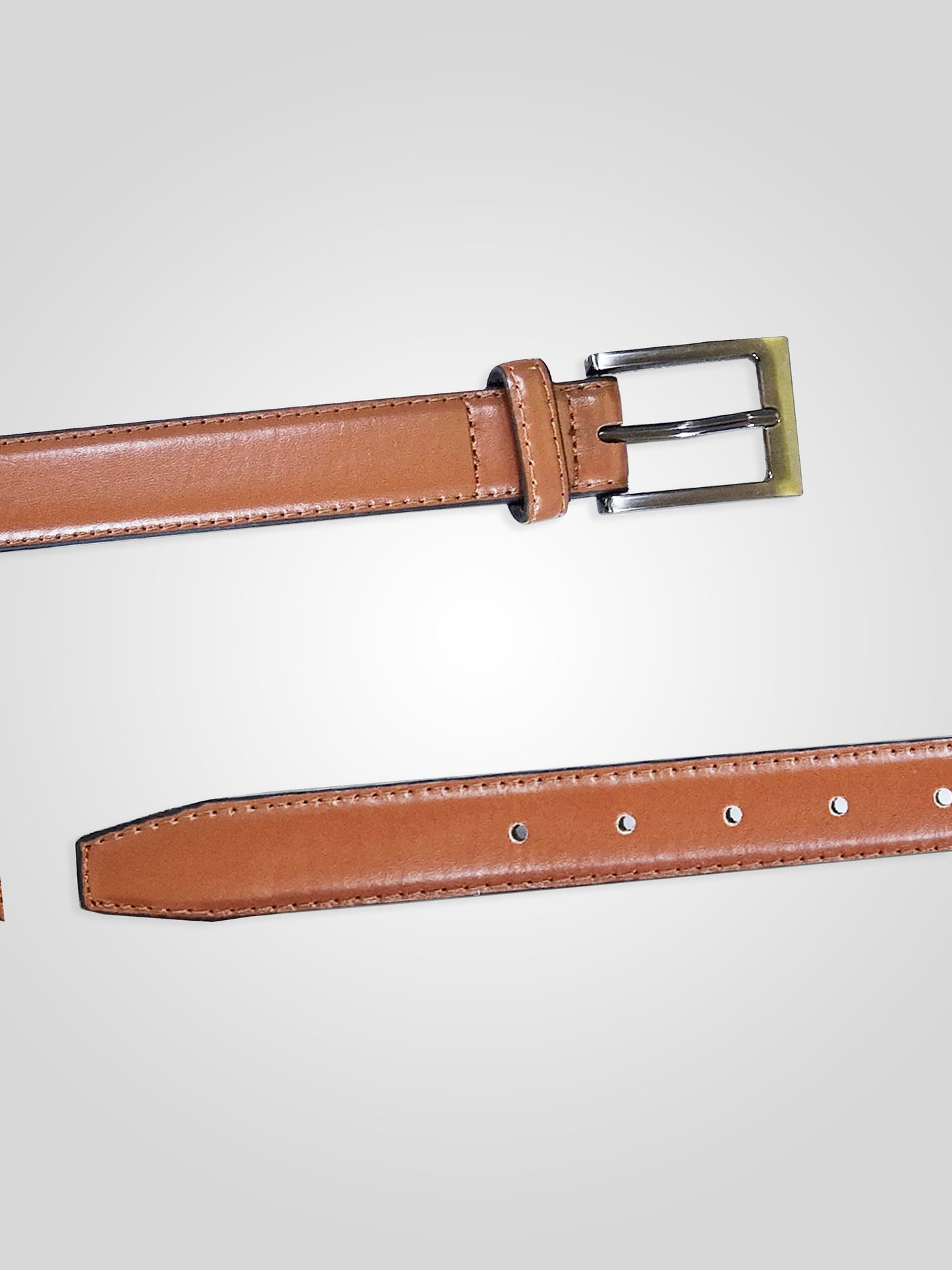 ANTHONY -D555 Tan Brown Square Buckle Edge Stitched Belt 2.7 Cm Width