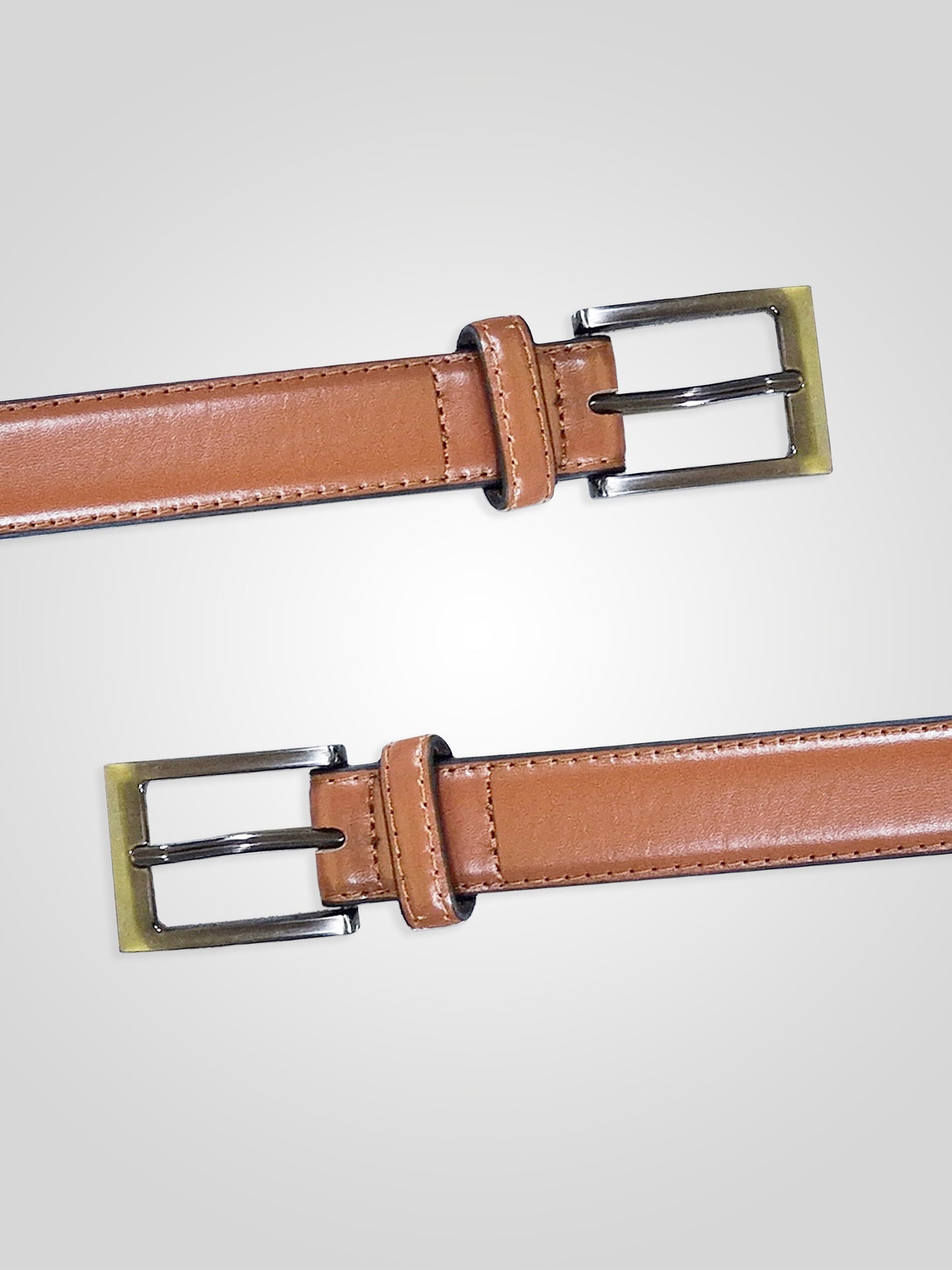 ANTHONY -D555 Tan Brown Square Buckle Edge Stitched Belt 2.7 Cm Width