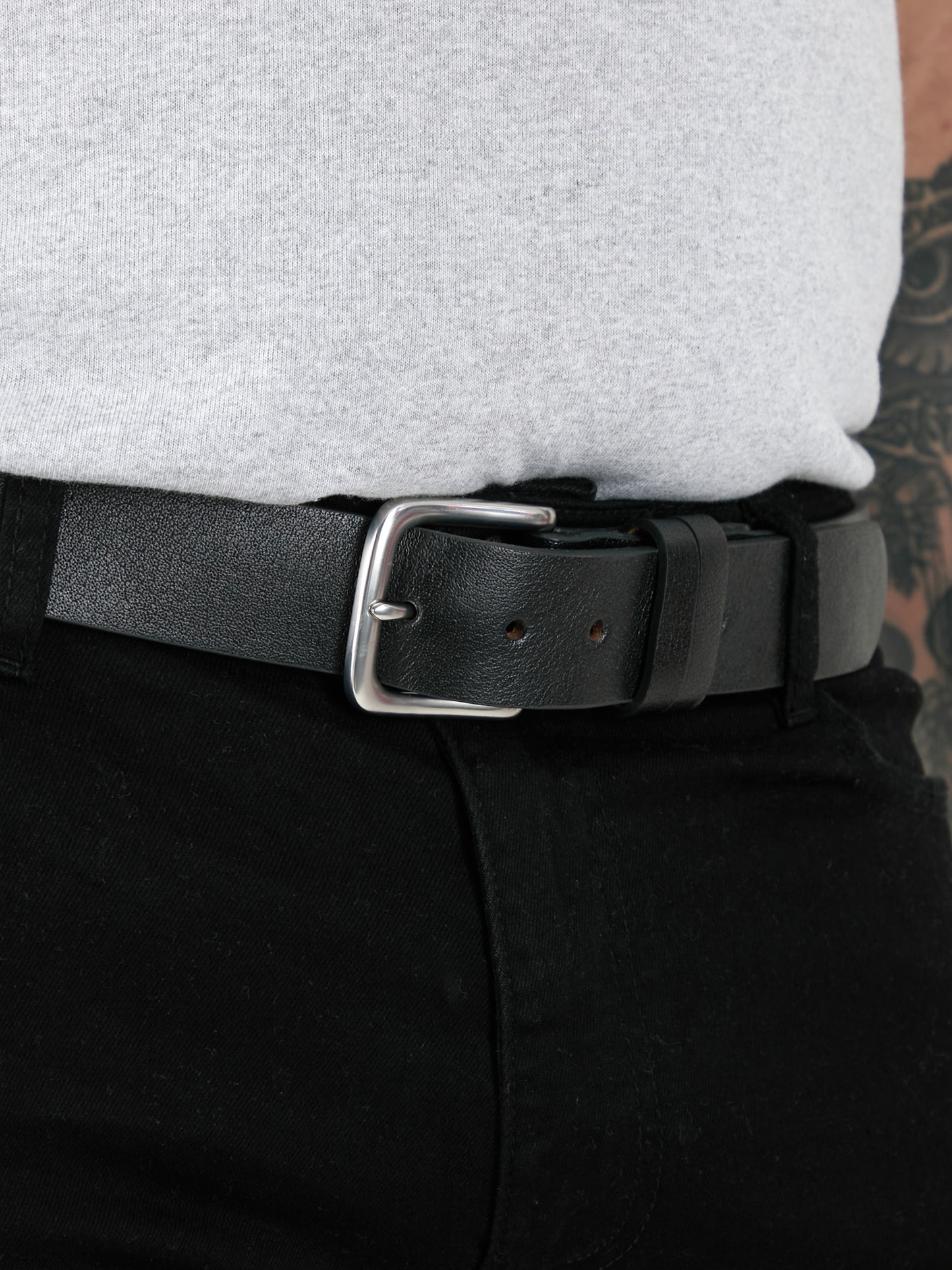 GAVIN-D555 Black Hand Crafted Real Leather Hide Belt 3.7 Cm Width