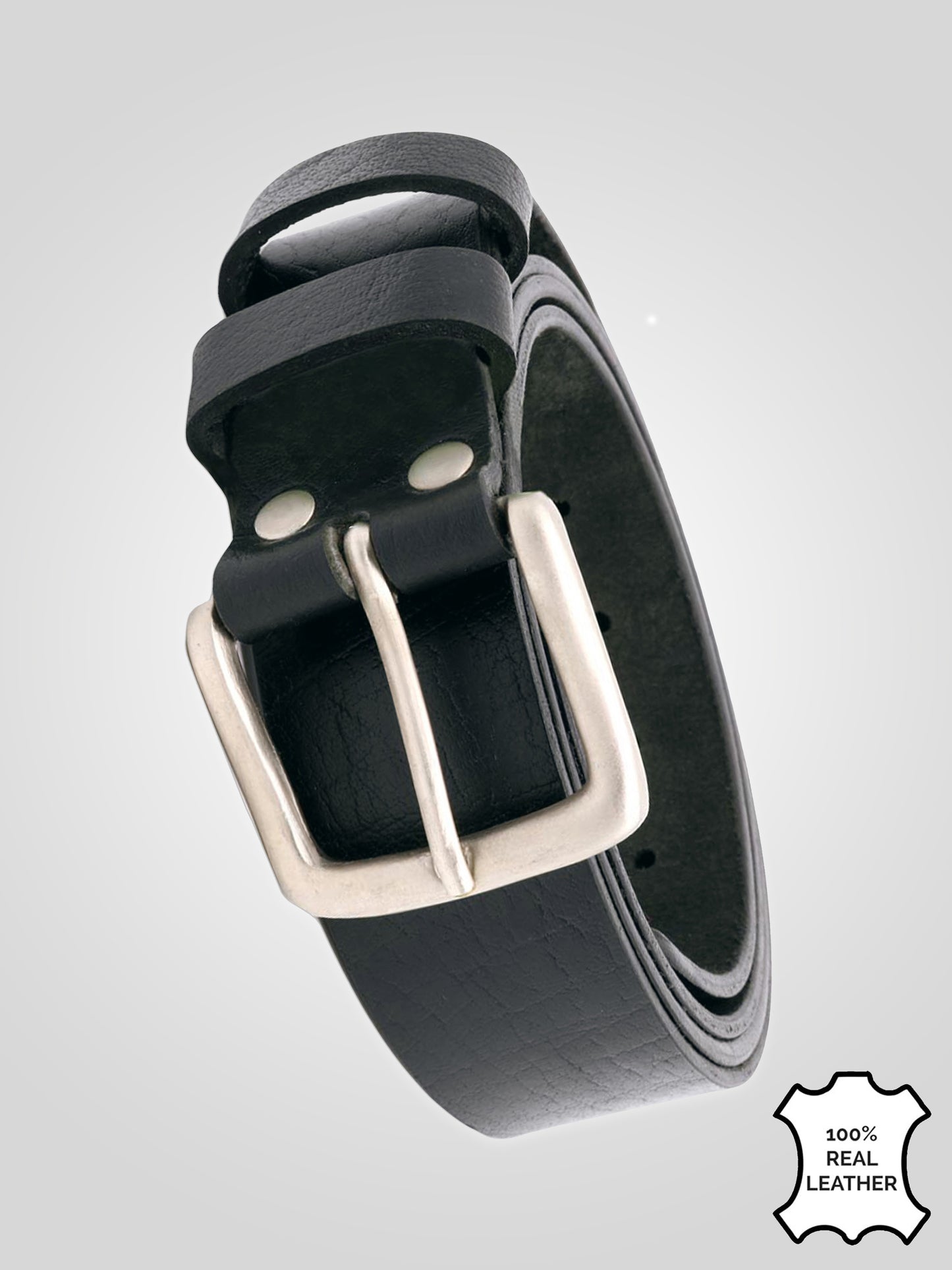 GAVIN-D555 Black Hand Crafted Real Leather Hide Belt 3.7 Cm Width