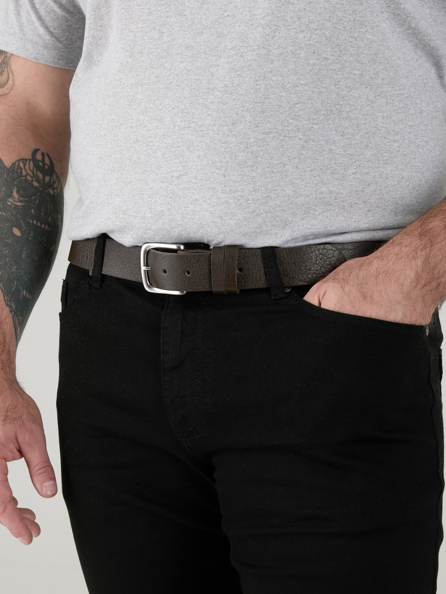 LIAM-D555 Brown Hand Crafted Real Leather Hide Belt 3.7 Cm Width