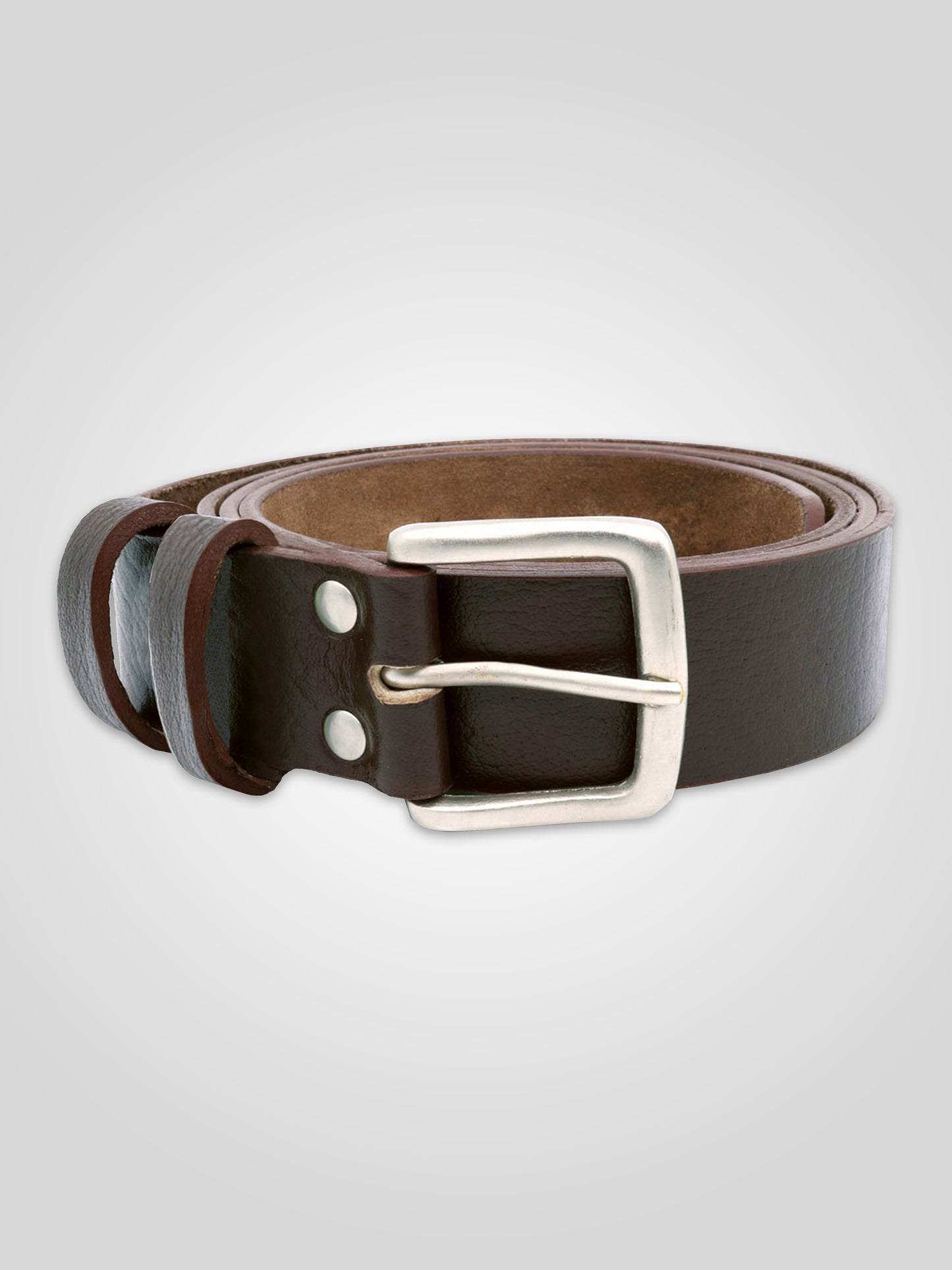 LIAM-D555 Brown Hand Crafted Real Leather Hide Belt 3.7 Cm Width