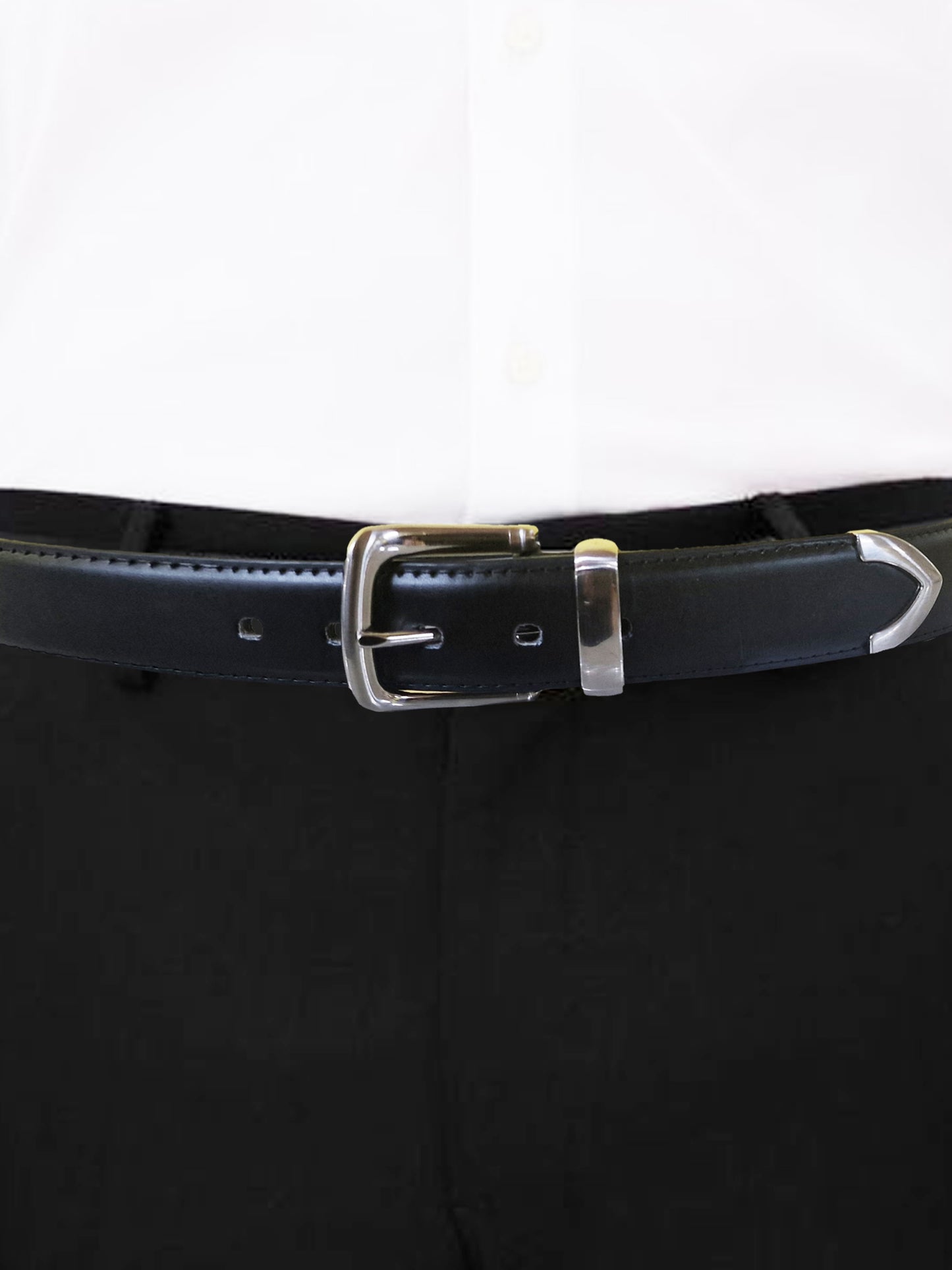 JOESEPH -D555 Black Metal Tip End Belt 3.5Cm Width