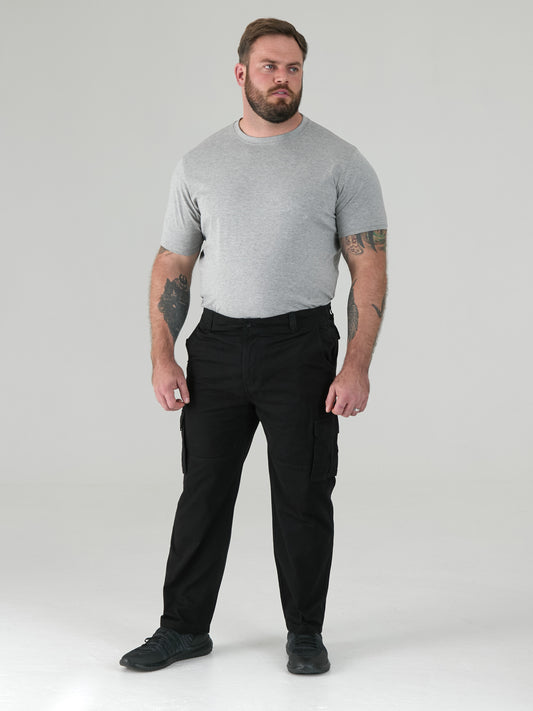 ROBERT -D555 Black Peached and Washed Cotton Cargo Trousers