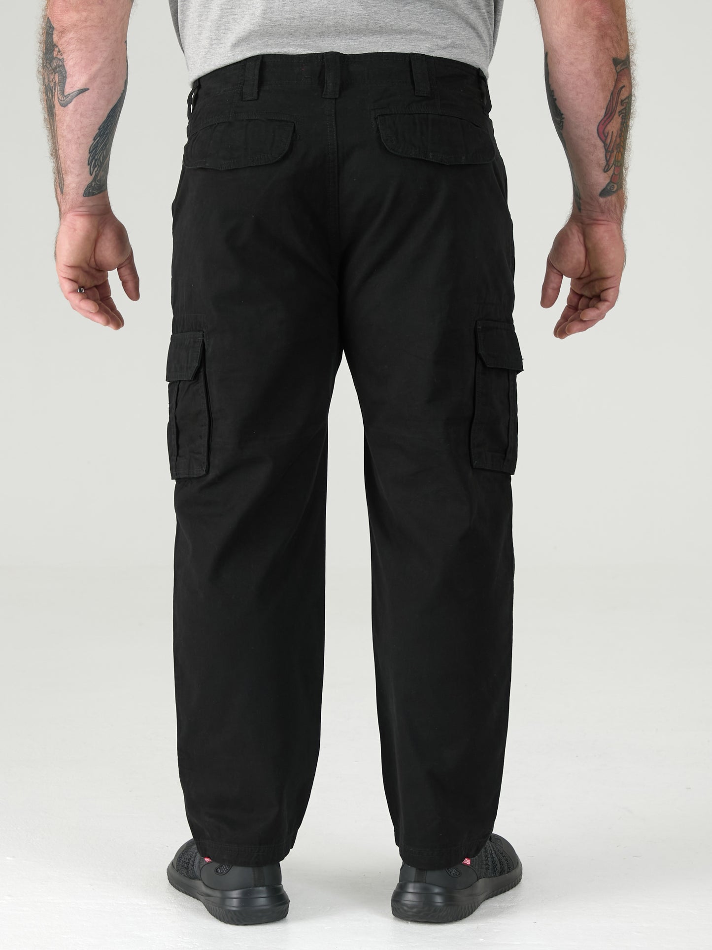 ROBERT -D555 Black Peached and Washed Cotton Cargo Trousers