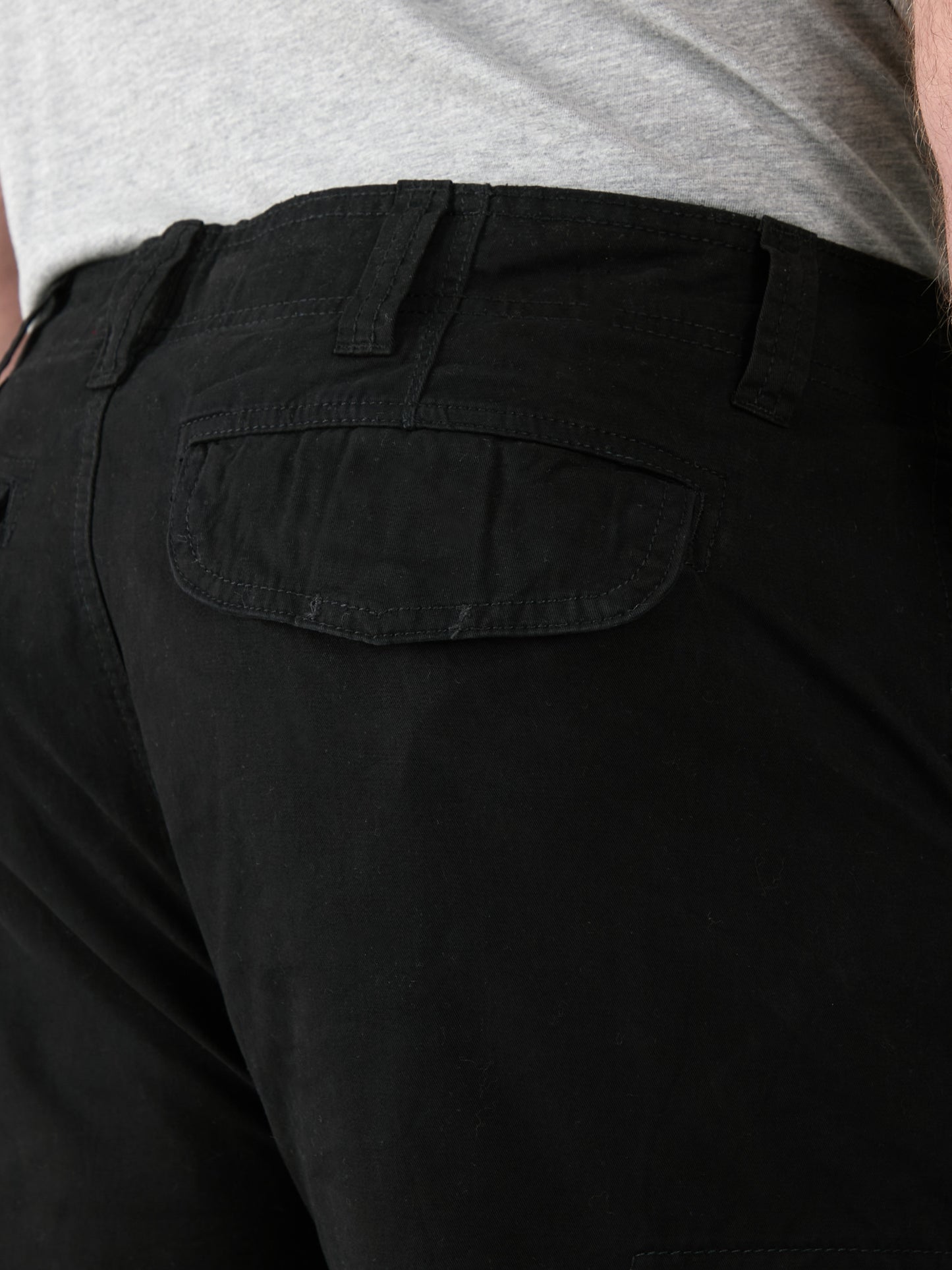 ROBERT -D555 Black Peached and Washed Cotton Cargo Trousers