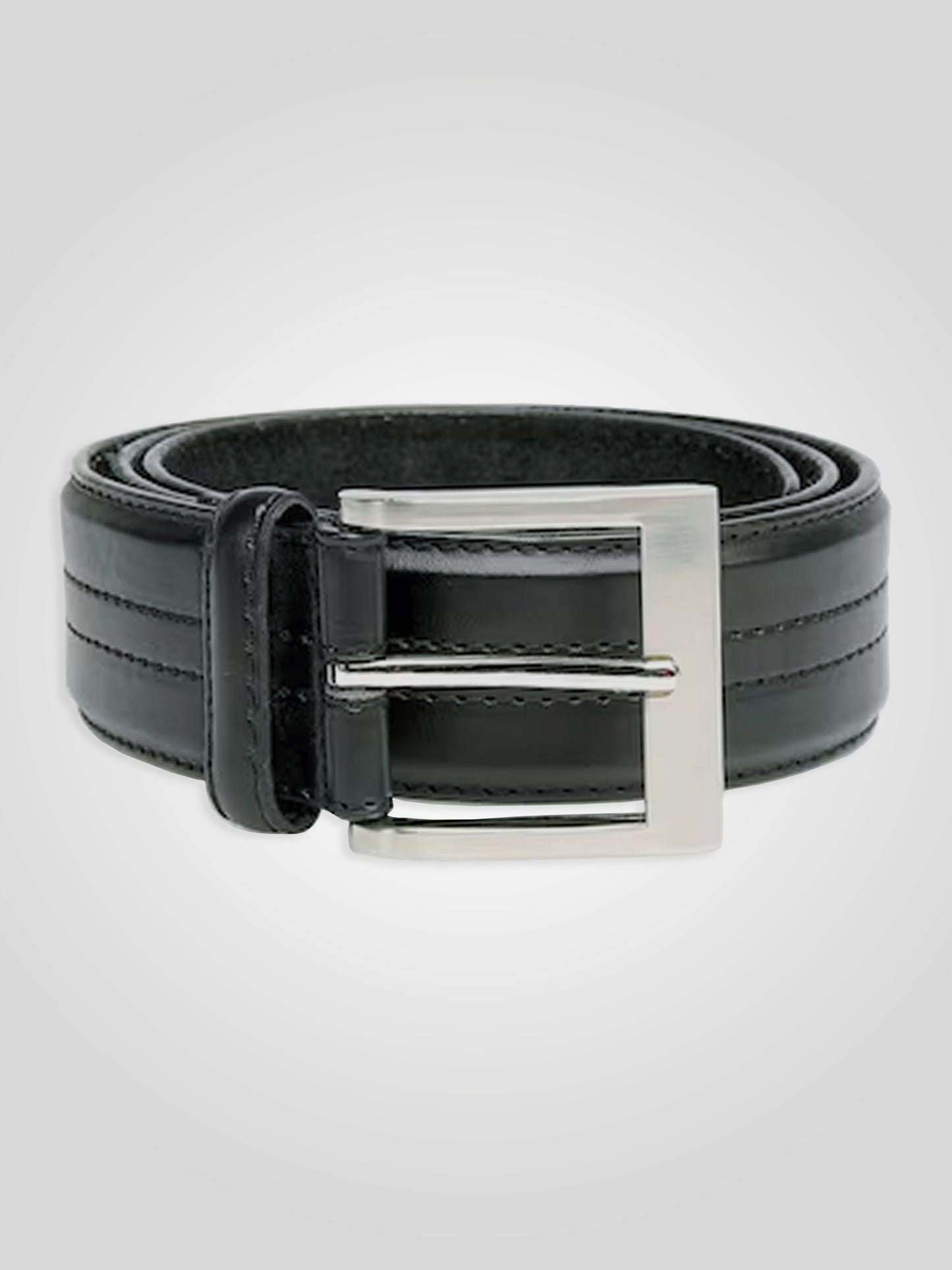 HARLEY -D555 Black Kingsize Four Stitch Line Square Buckle Belt 3.90 Cm Width