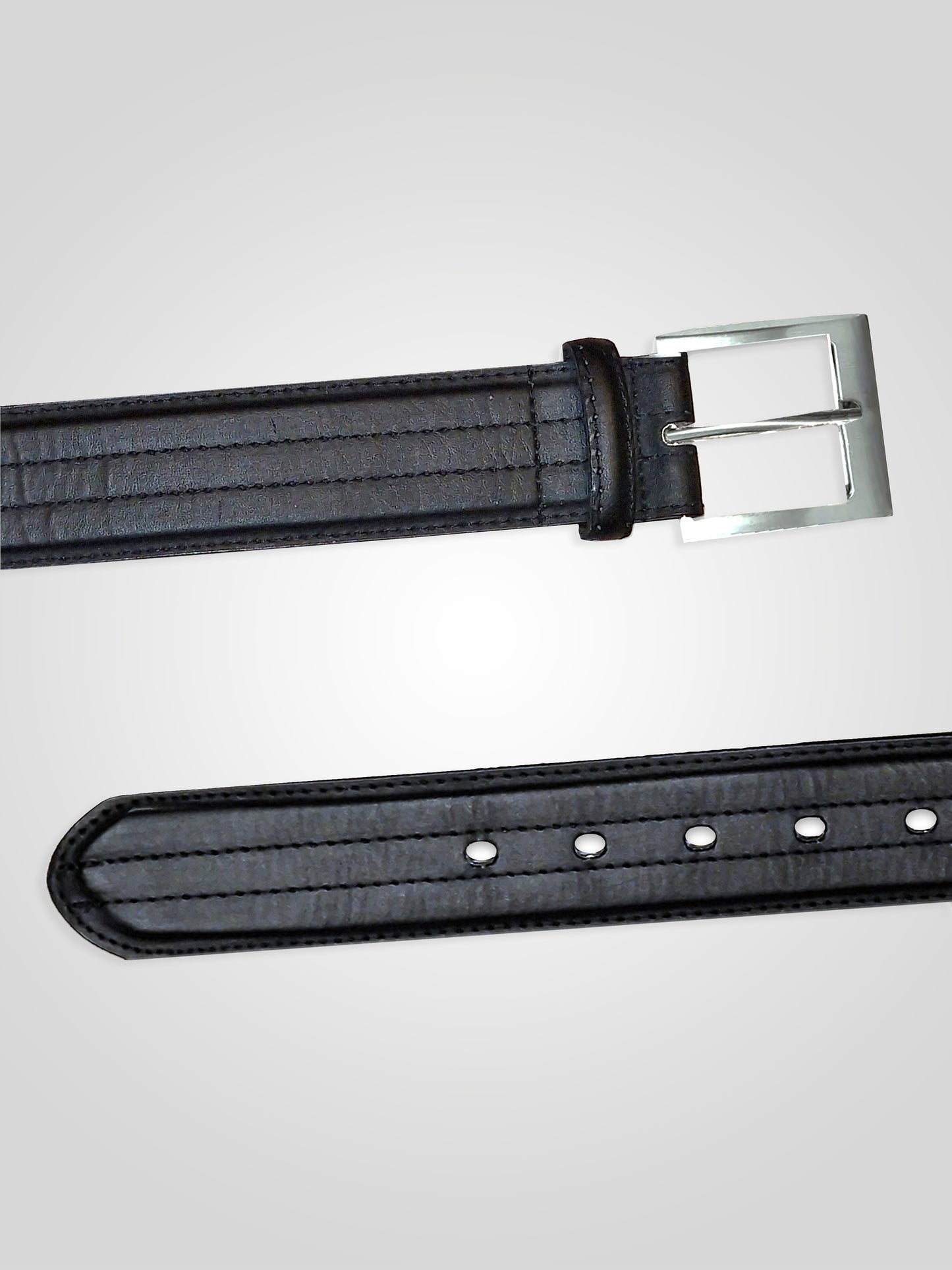 HARLEY -D555 Black Kingsize Four Stitch Line Square Buckle Belt 3.90 Cm Width