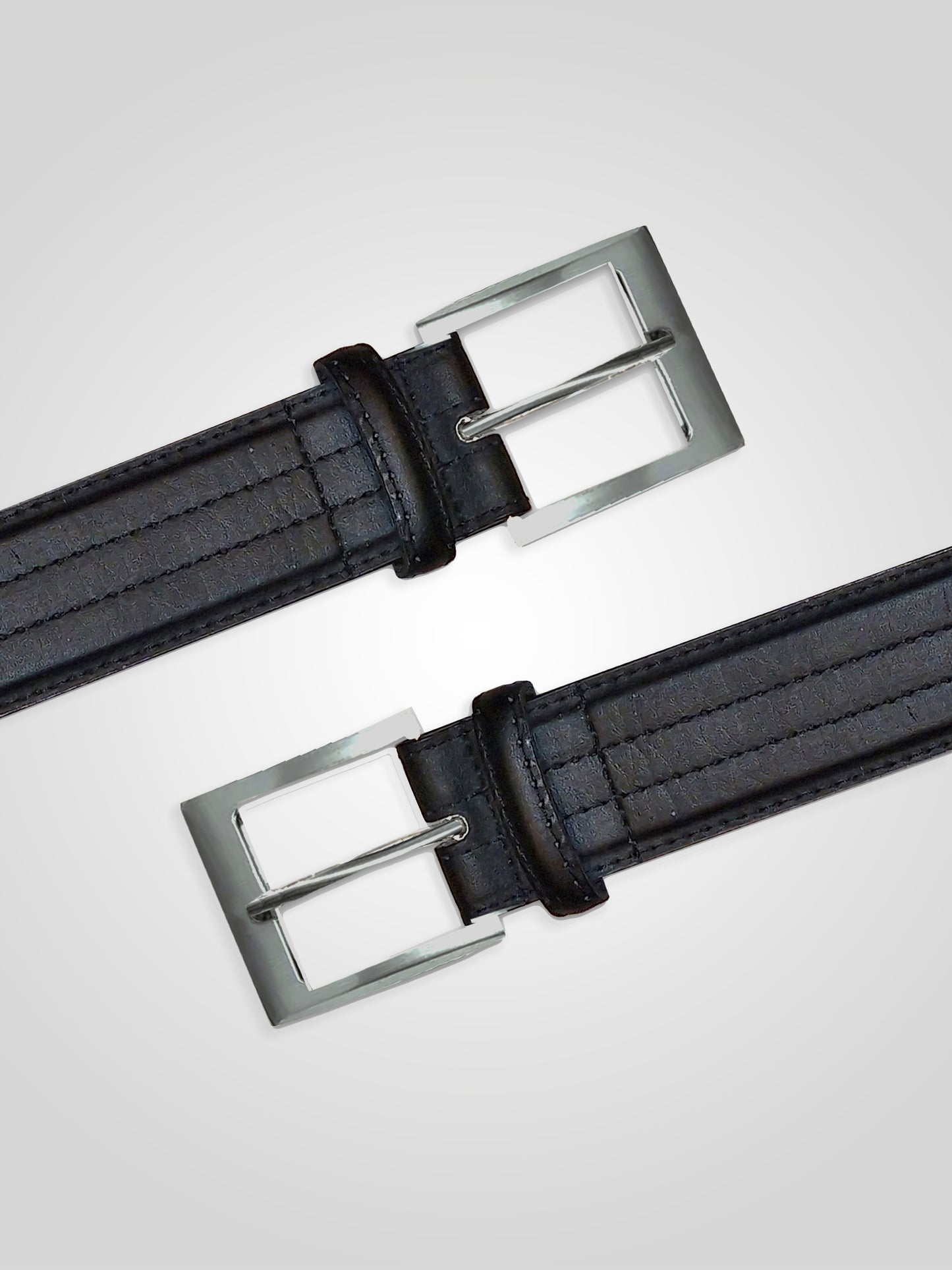 HARLEY -D555 Black Kingsize Four Stitch Line Square Buckle Belt 3.90 Cm Width