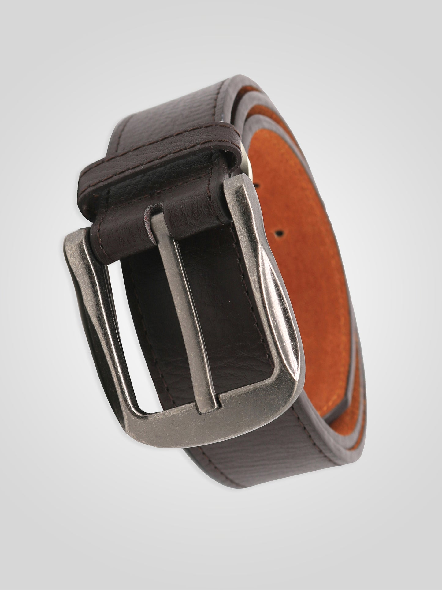 HARRISON -D555 Brown Large Buckle Bonded Leather Belt 3.9Cm Width