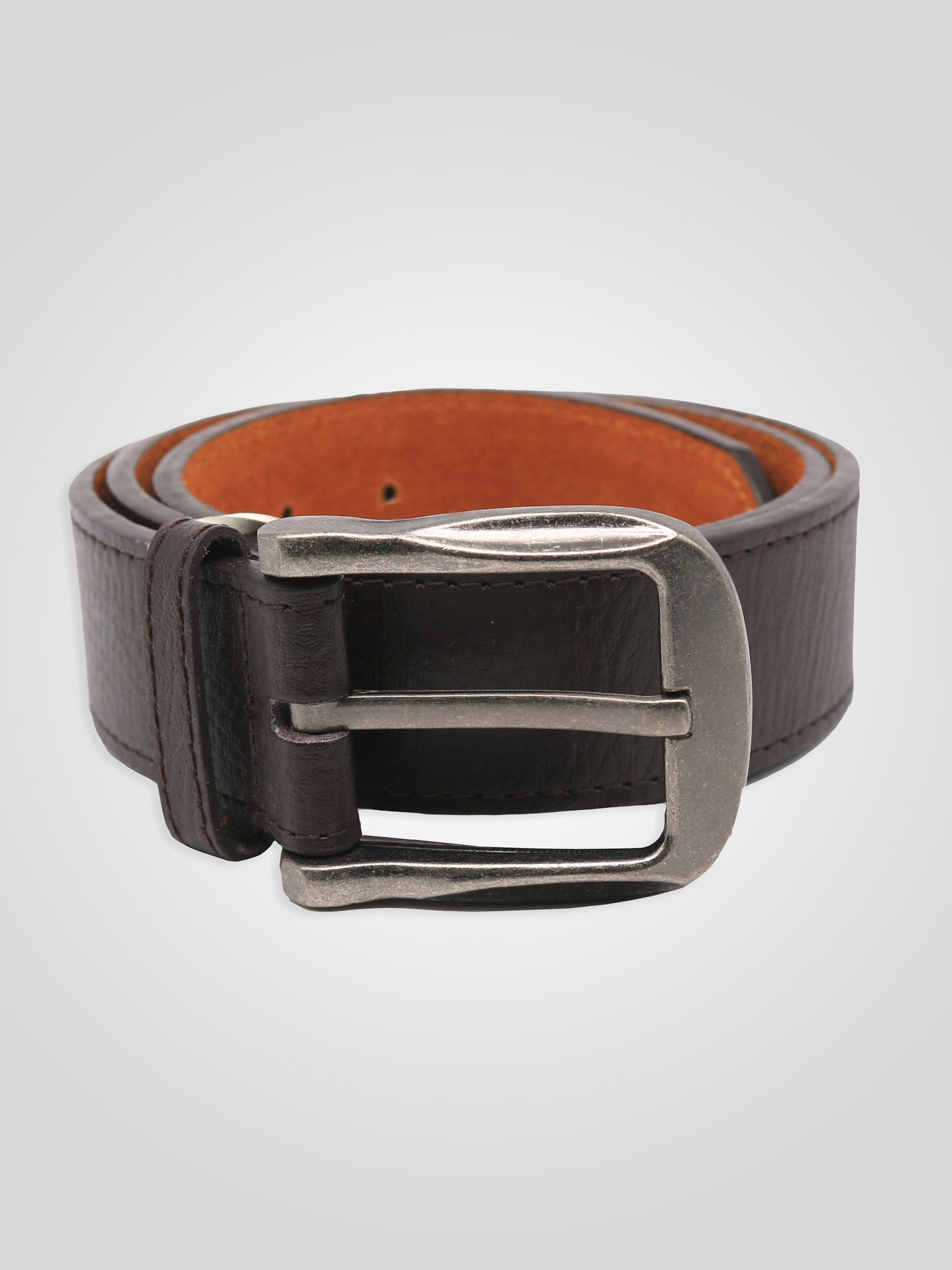 HARRISON -D555 Brown Large Buckle Bonded Leather Belt 3.9Cm Width