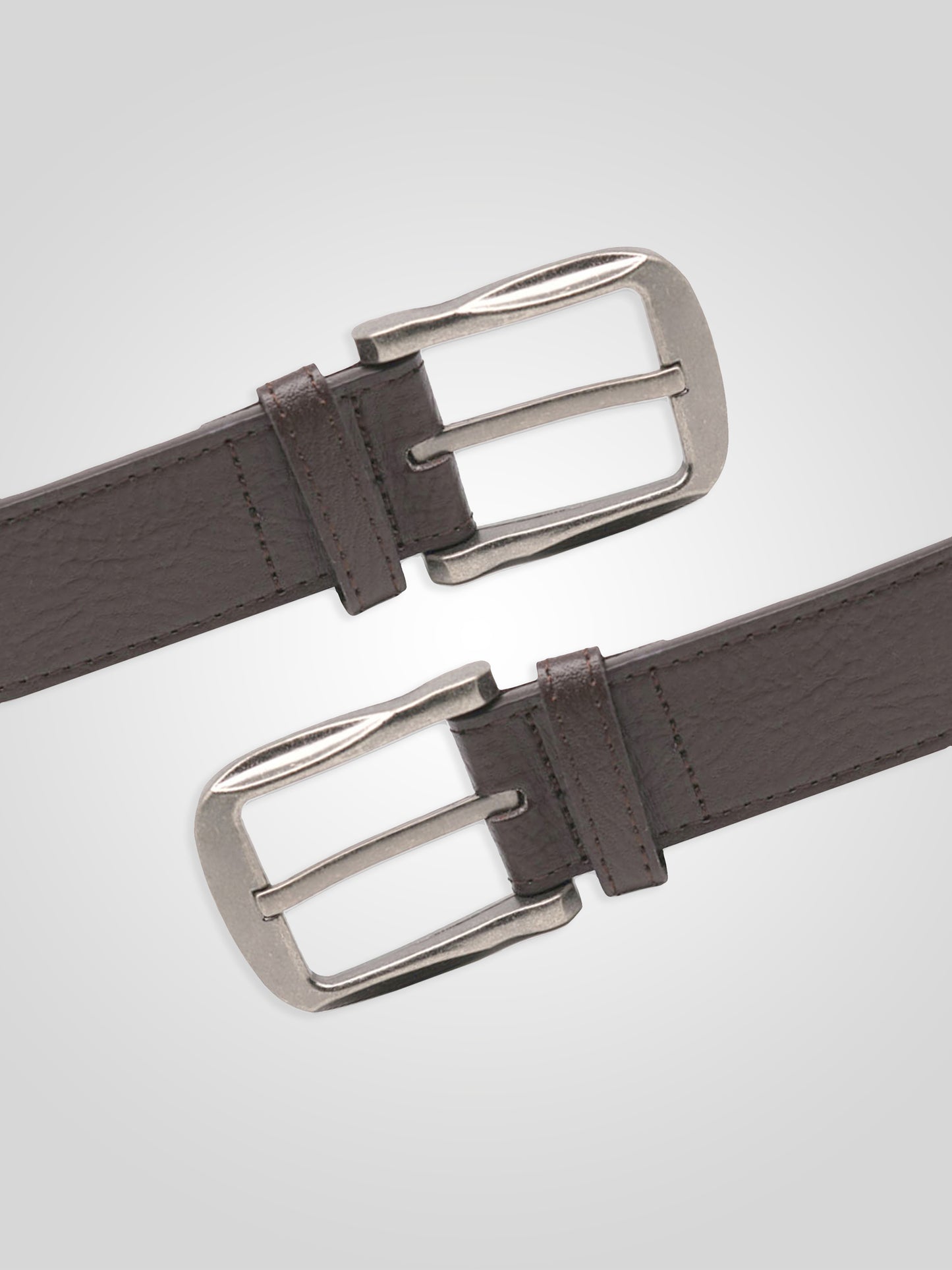 HARRISON -D555 Brown Large Buckle Bonded Leather Belt 3.9Cm Width