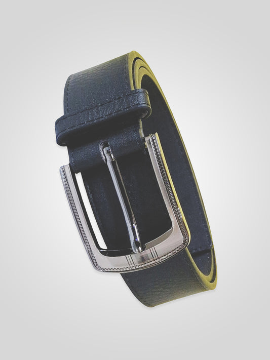 SAMUEL -D555 Black Large Buckle Bonded Leather Belt 3.9Cm Width