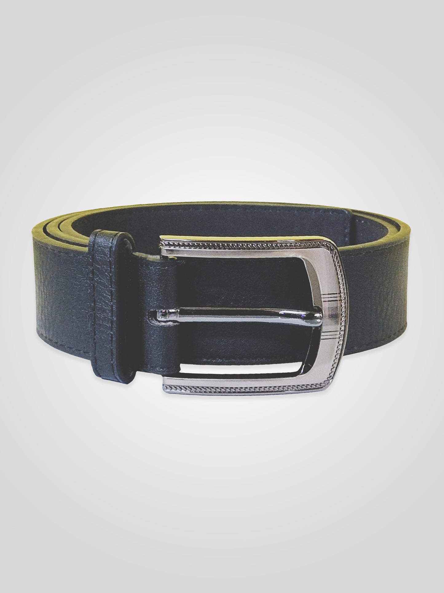 SAMUEL -D555 Black Large Buckle Bonded Leather Belt 3.9Cm Width