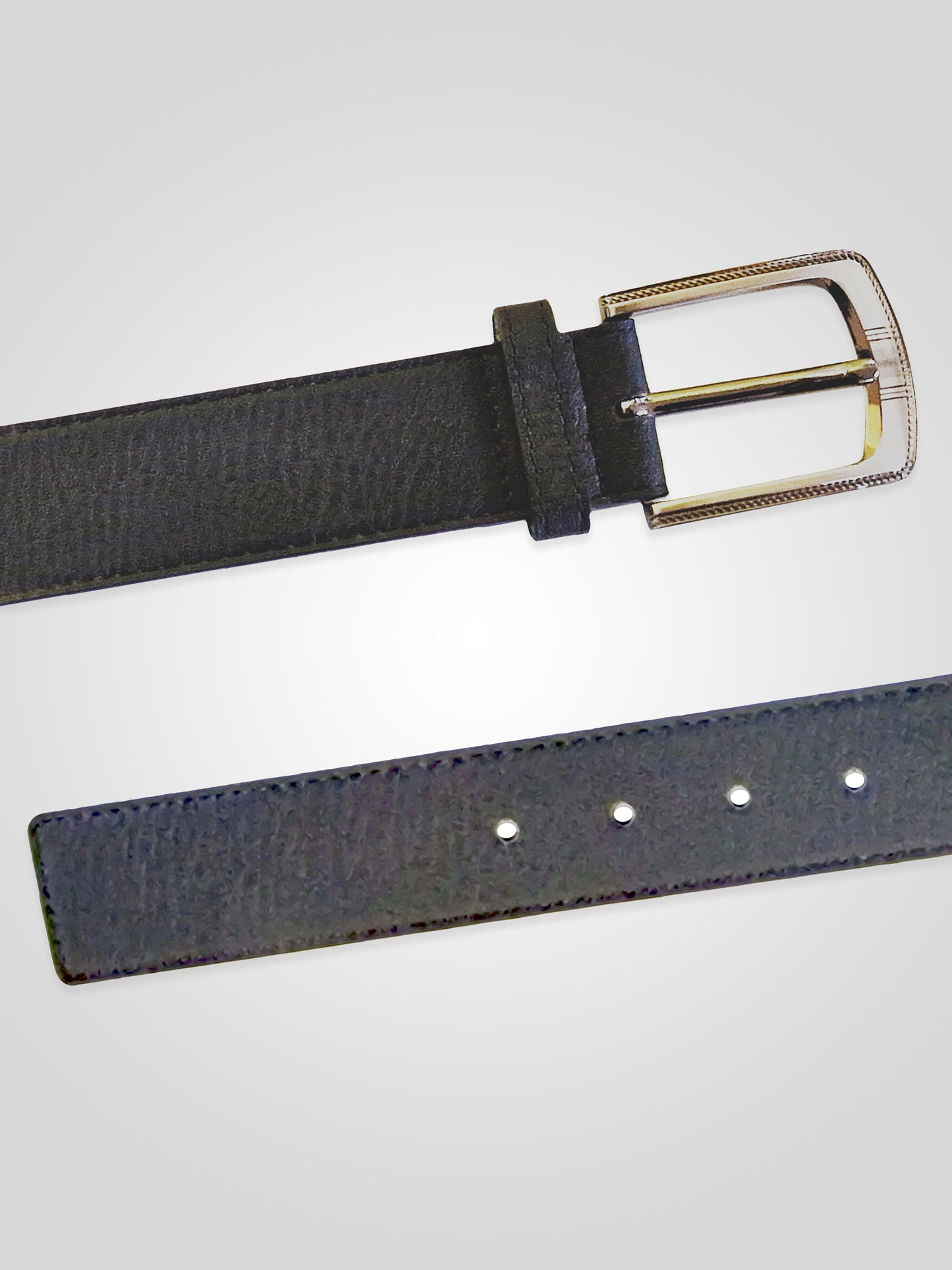 SAMUEL -D555 Black Large Buckle Bonded Leather Belt 3.9Cm Width