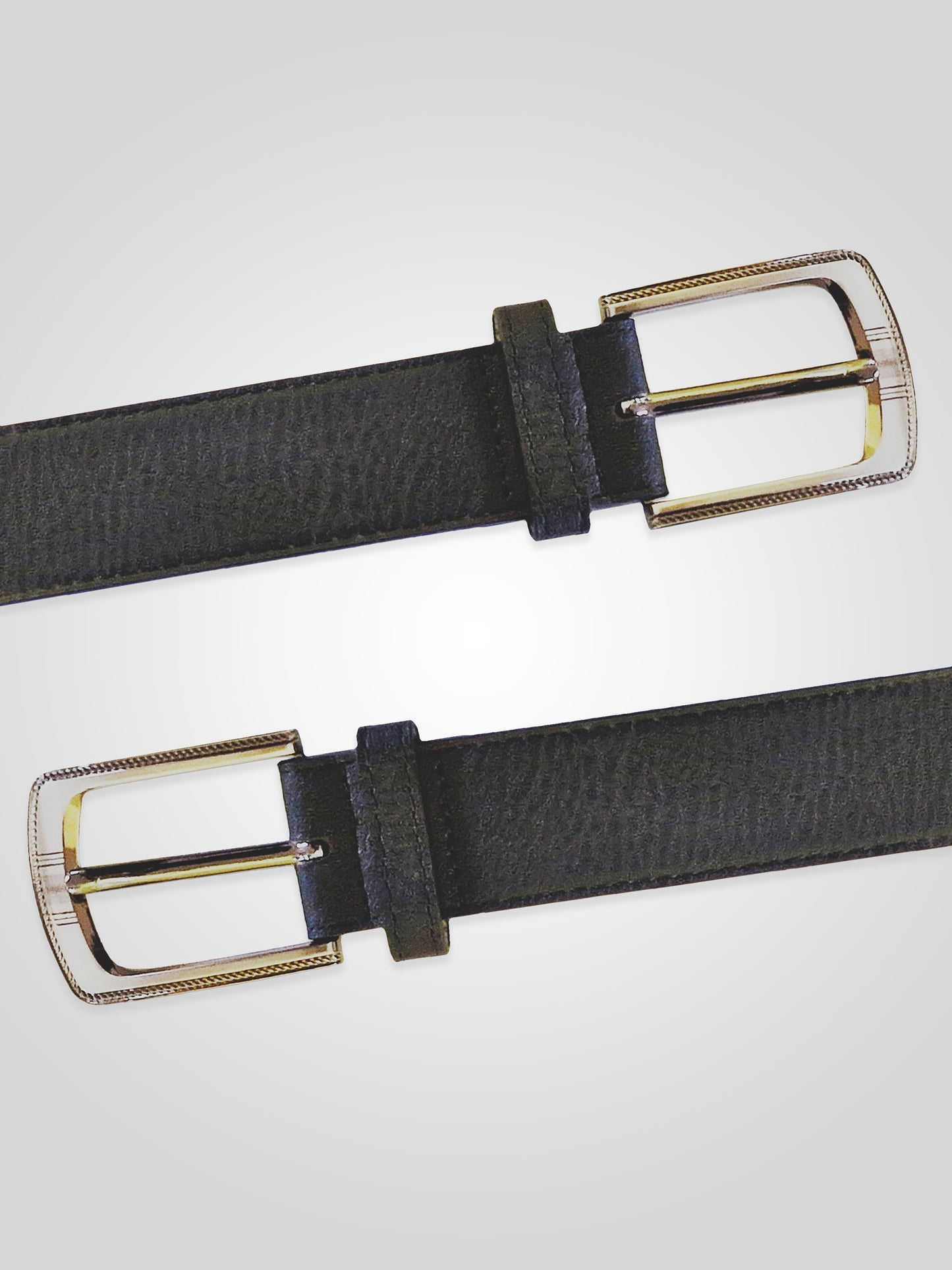 SAMUEL -D555 Black Large Buckle Bonded Leather Belt 3.9Cm Width
