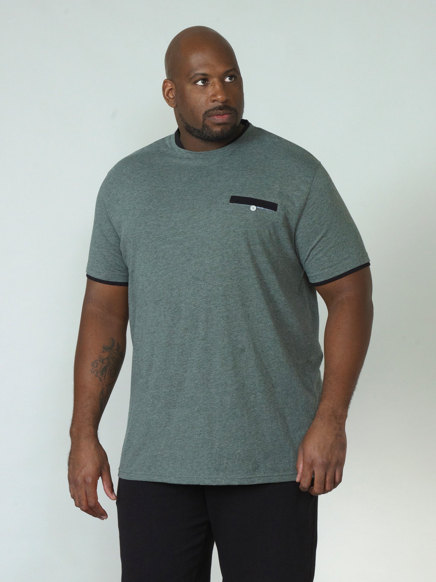NELLY 1 -D555 Khaki Green Marl T-Shirt with Double Layer On Neck and Pocket