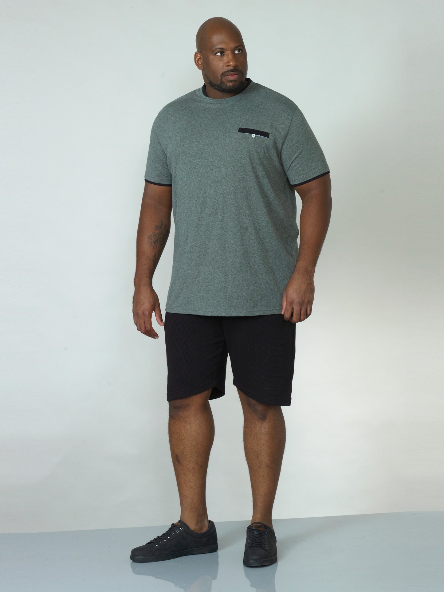 NELLY 1 -D555 Khaki Green Marl T-Shirt with Double Layer On Neck and Pocket