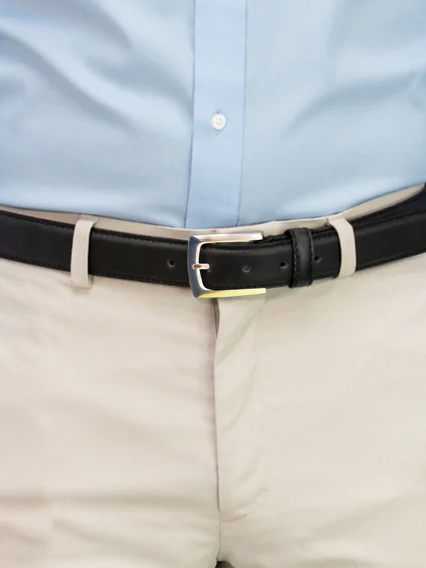 LEWIS -D555 Black Square Buckle Plain Belt 2.9Cm Width