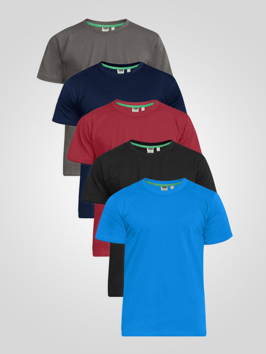 SMARTLY 3-D555 Multi Colour Five Pack Combed Cotton Crew Neck T-Shirt